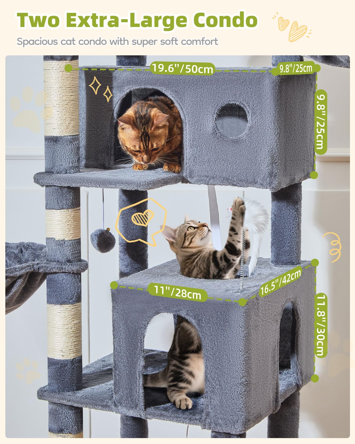 Taoqimiao Pet Activity Structure in 76 inch, Smoky Gray