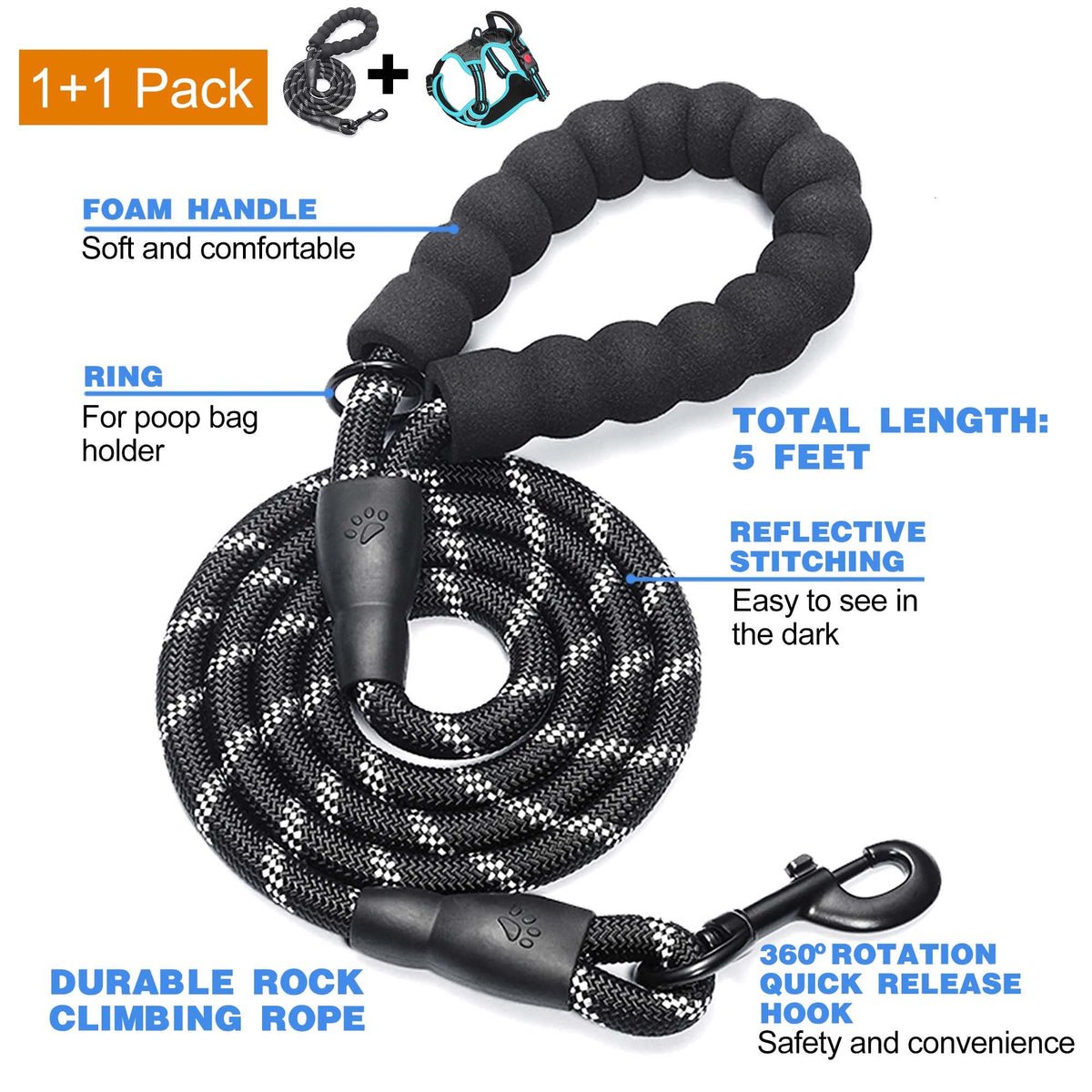 tobeDRI Animal Harness in Medium, Black/Blue