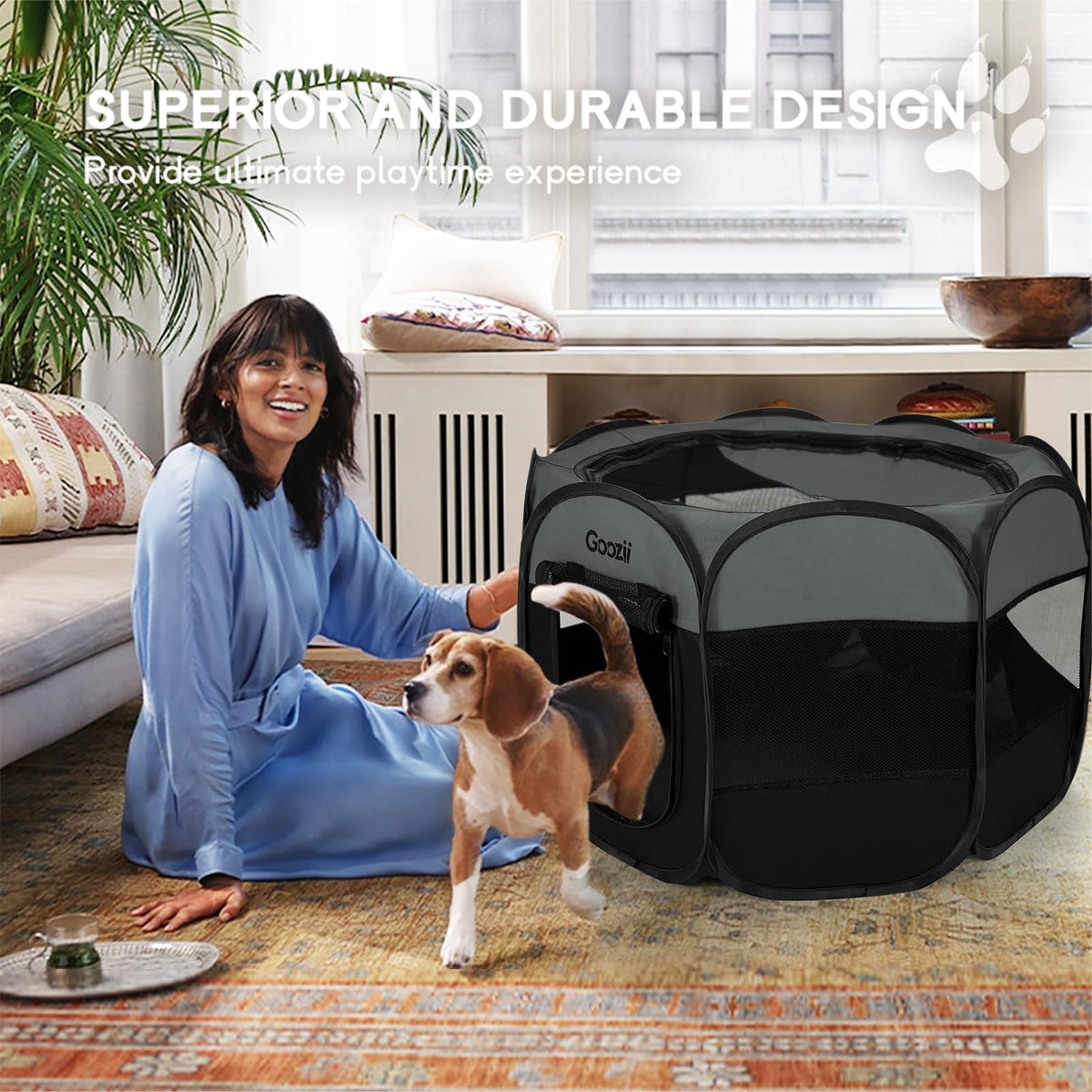 Goozii Pet Playpen in S [29" x 29" x 17"], Grey-Black