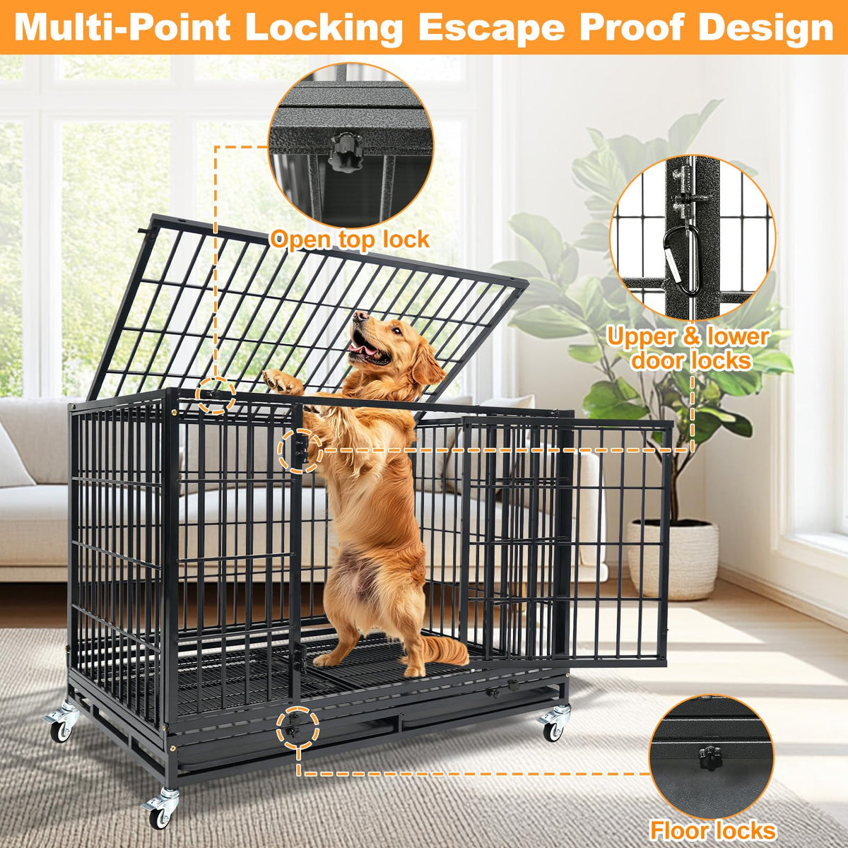 Homey Pet Animal Cage in 46.5"L x 28.5"W x 35.0"H, Black