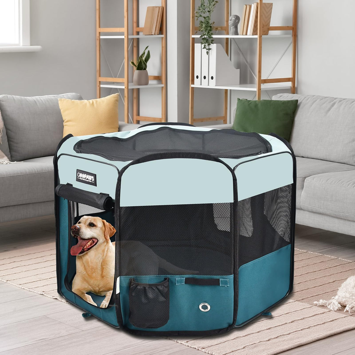 JESPET Pet Playpen in 45x45x24 Inch (Pack of 1), Teal Blue