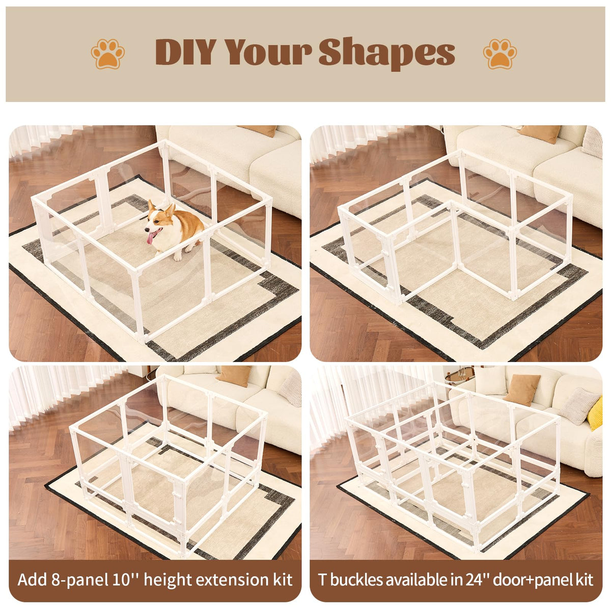 EVOTAILS Pet Playpen in 24"-1 Door+1 Panel, White