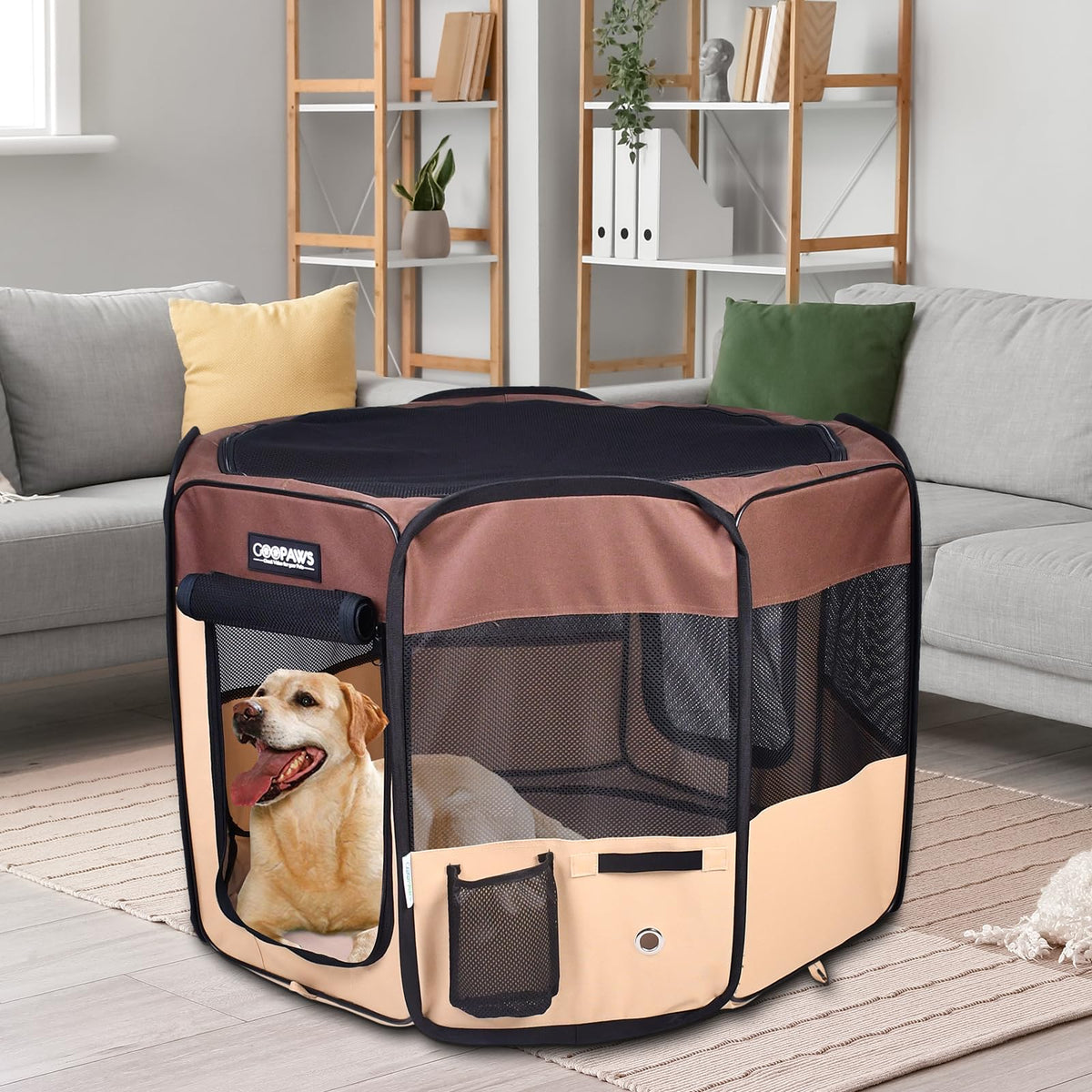 JESPET Pet Playpen in 36x36x24 Inch (Pack of 1), Brown