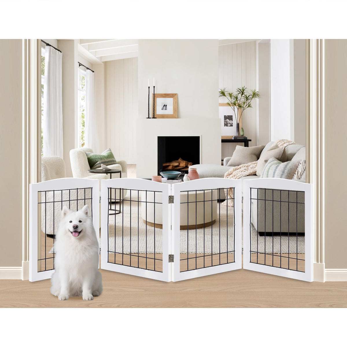 LZRS Temporary Gate in 24"Height-4 Panel, White