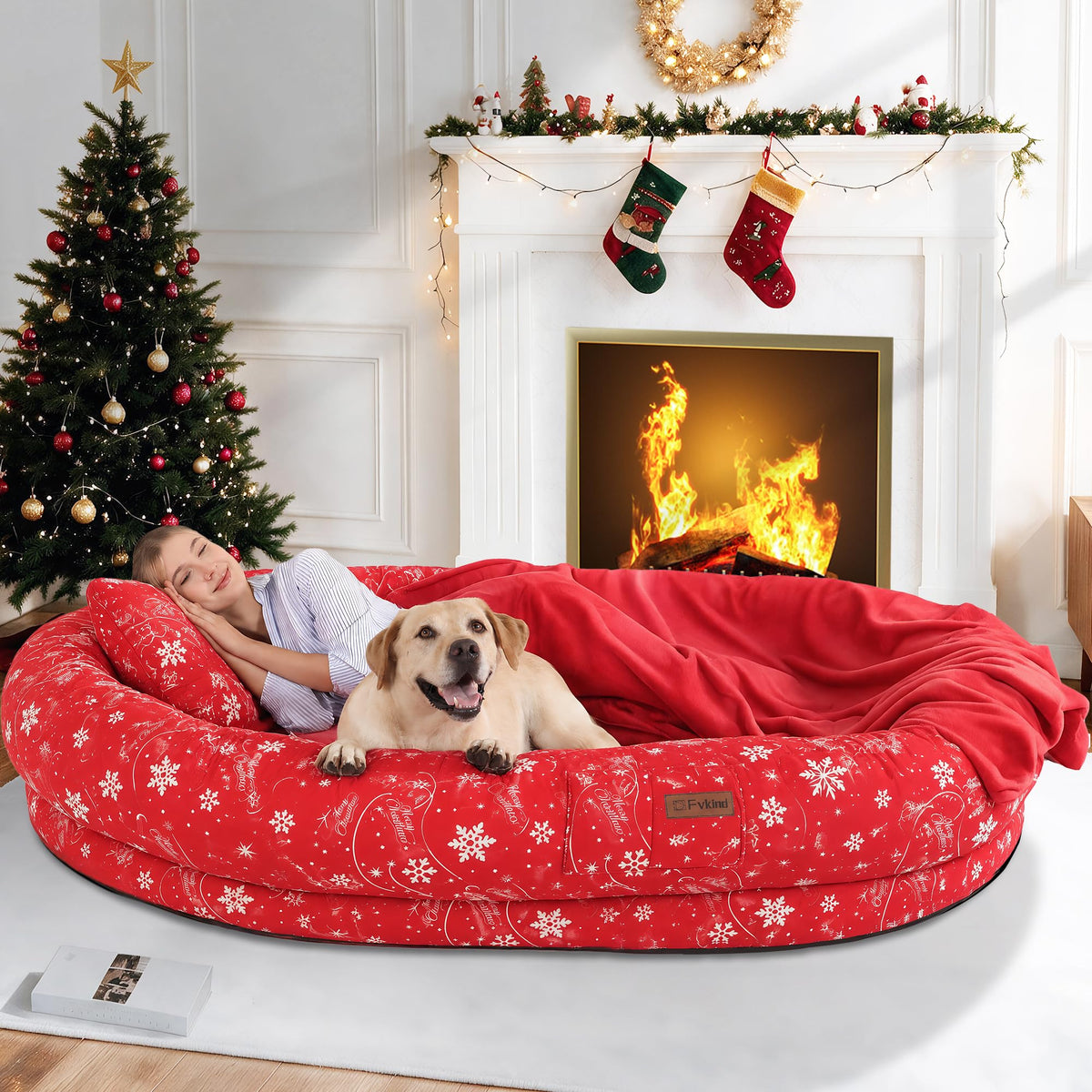 Fvkind Pet Bed Mat in 73"Lx56"Wx12"Th, Christmas