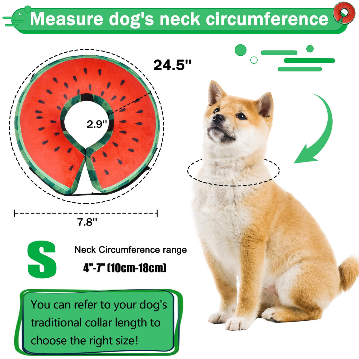 Cneo Animal Recovery Collar Cone in S（neck 4"-7"）, Watermelon