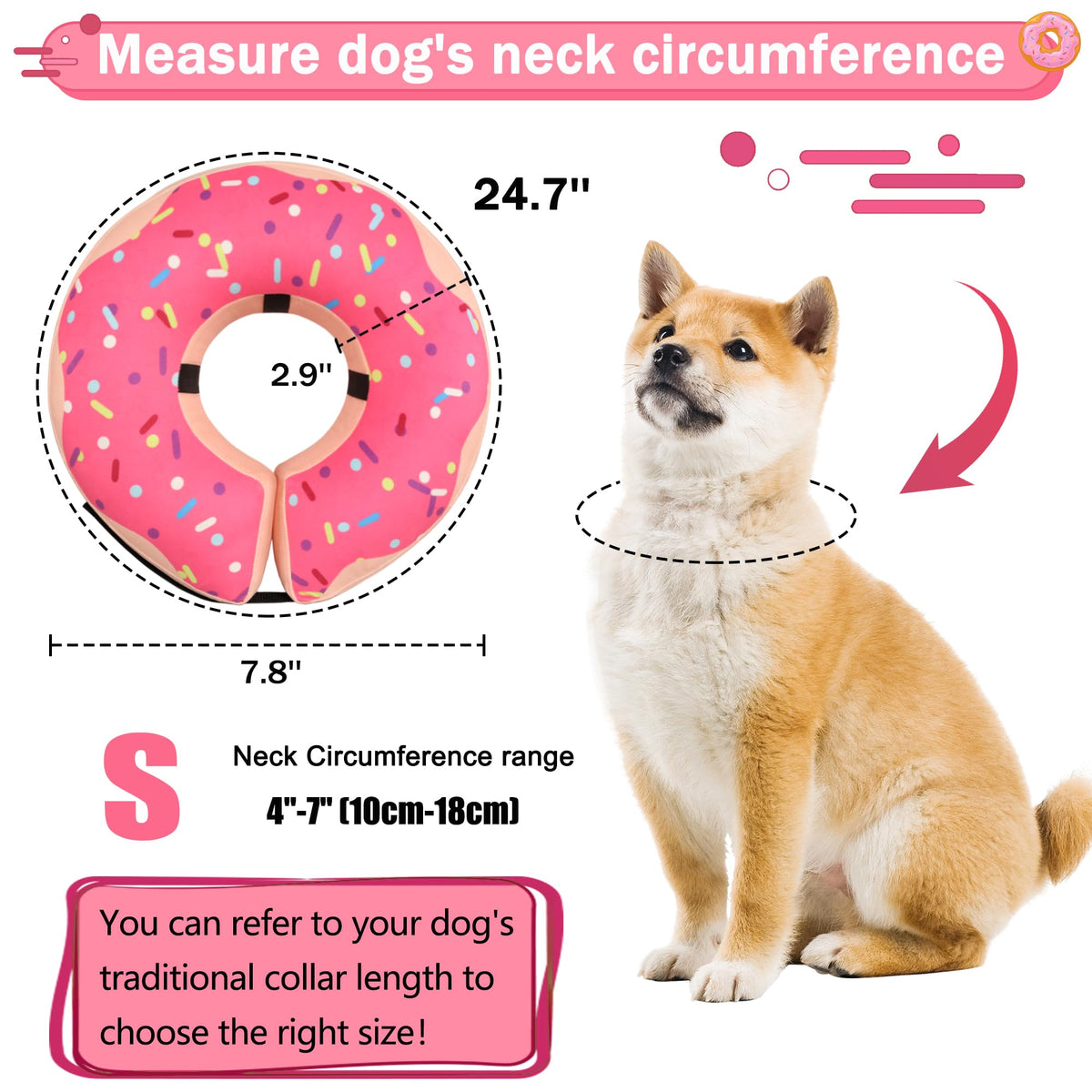Cneo Animal Recovery Collar Cone in S（neck 4"-7"）, Pink