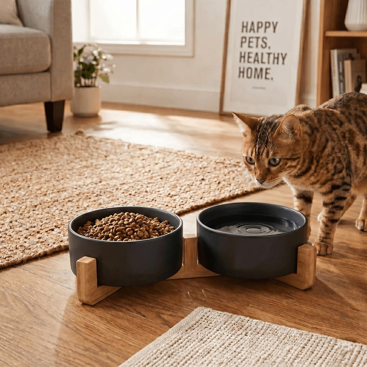 SPUNKYJUNKY Pet Feeder in 1.7 cups, Black × 2