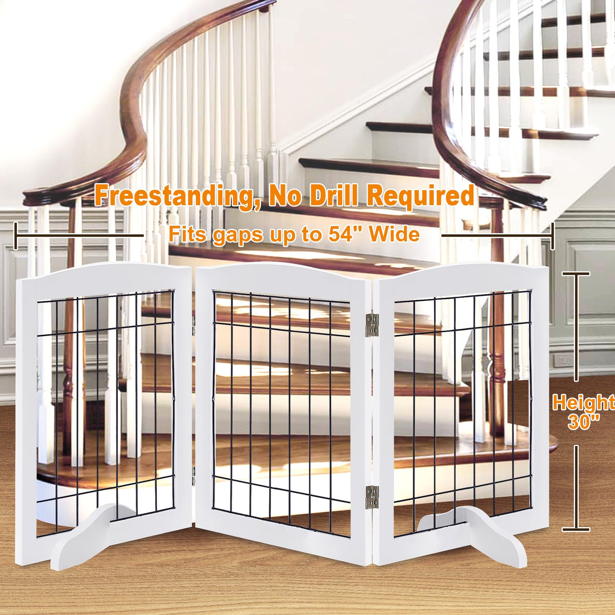 LZRS Temporary Gate in 30"Height-3 Panel, White