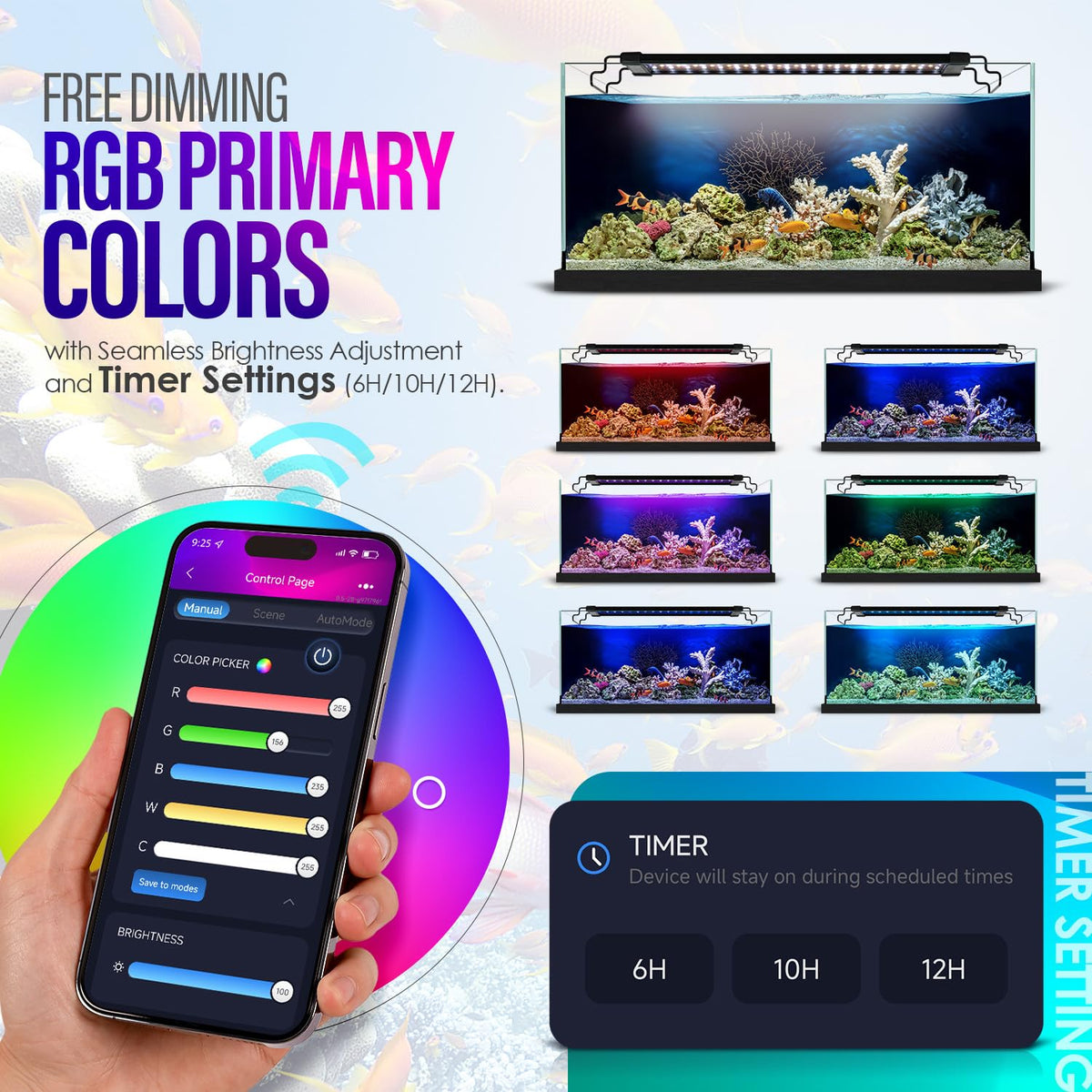 Gamalta Lamp in For 12~18inch Fish Tank, Black-Bluetooth App control