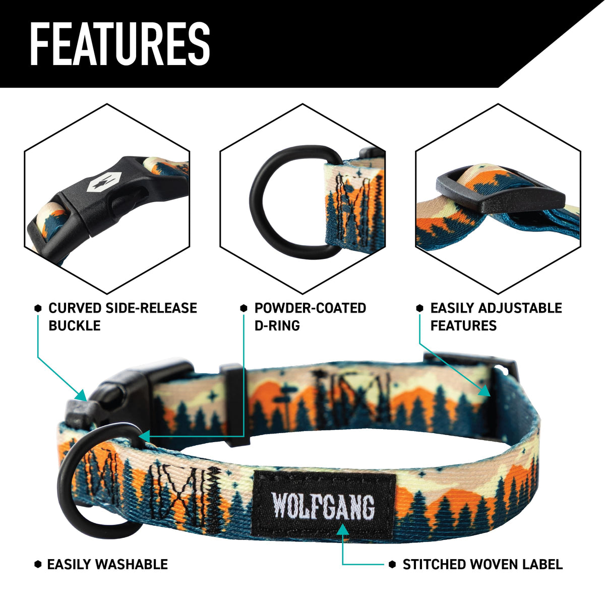 Wolfgang Man & Beast Animal Collar in Small (5/8 Inch x 8-12 Inch), OverLand Print