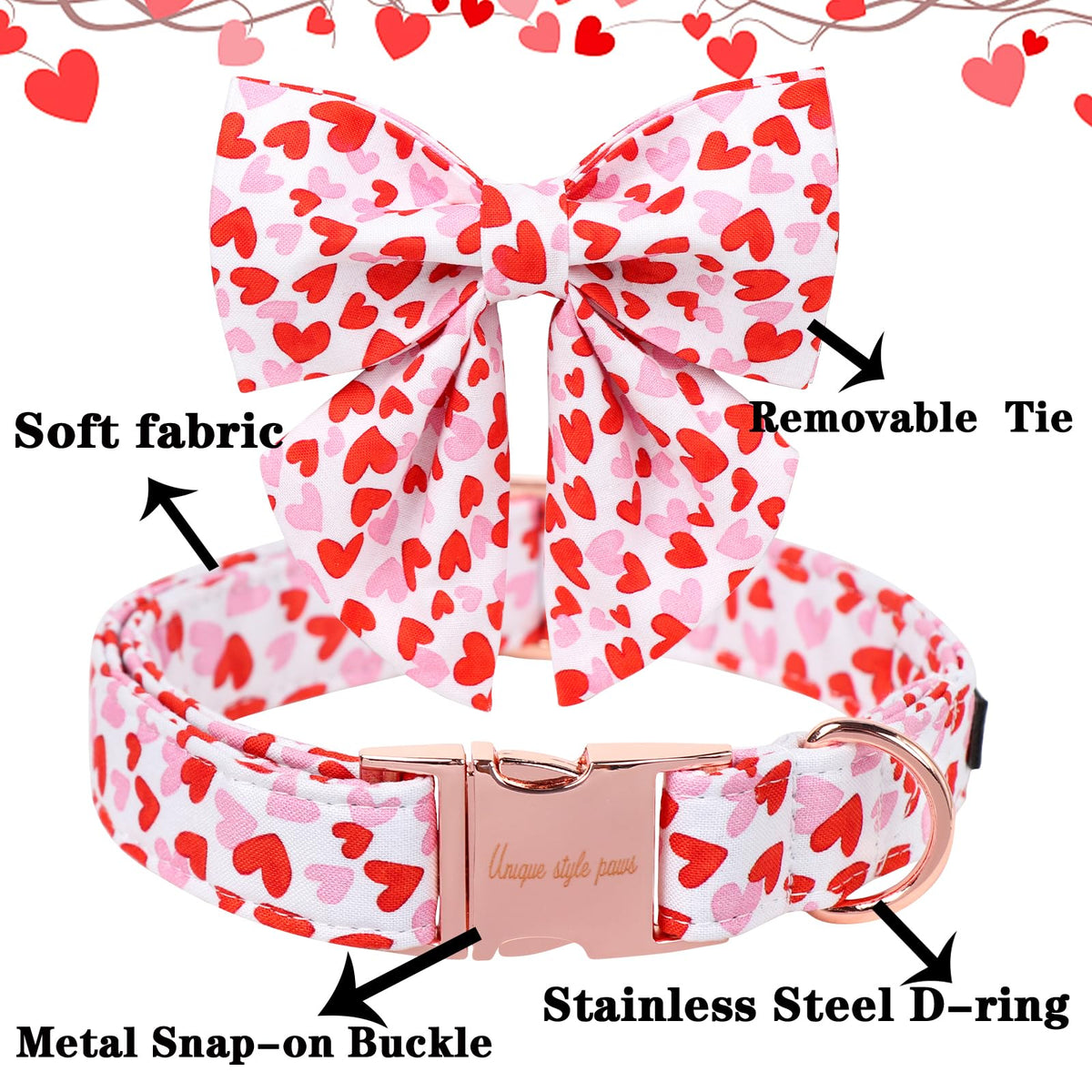 Unique style paws Animal Collar in S, heart-bowtie