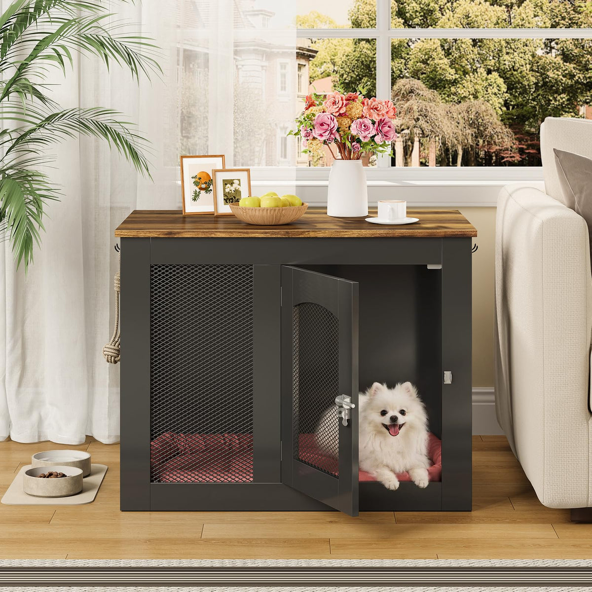 CHOEZON Animal Cage in 30.1"L x 13.2"W x 23.8"H, Black and Walnut