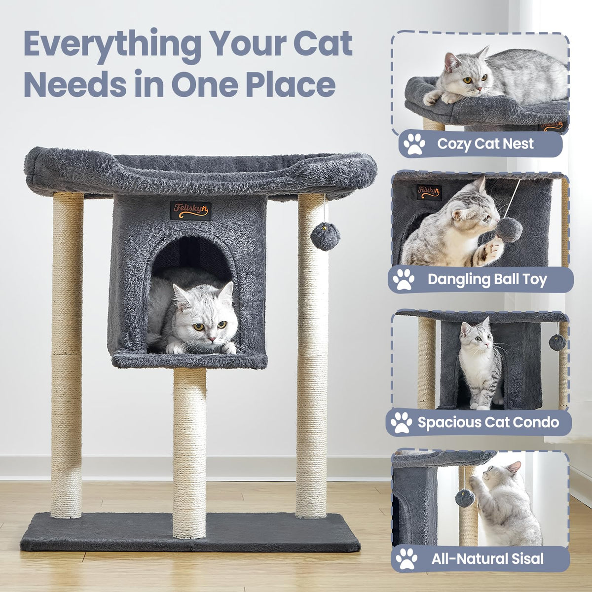Feliskyn Pet Activity Structure in 28 Inches, Dark Grey