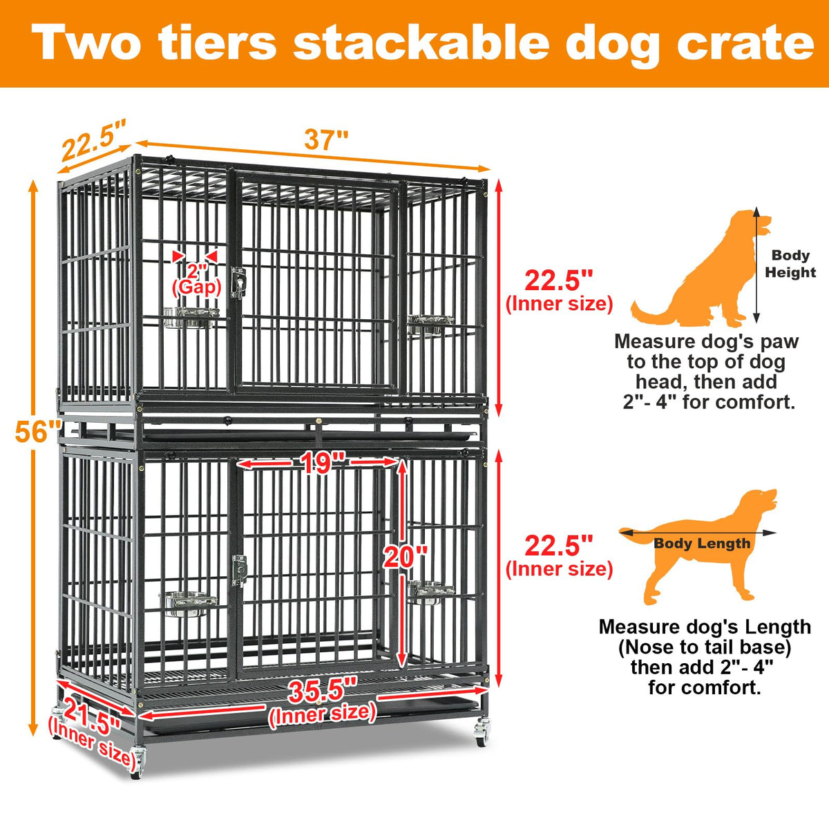 Homey Pet Animal Cage in 37.0"L - 2 Tiers - 1P, Black