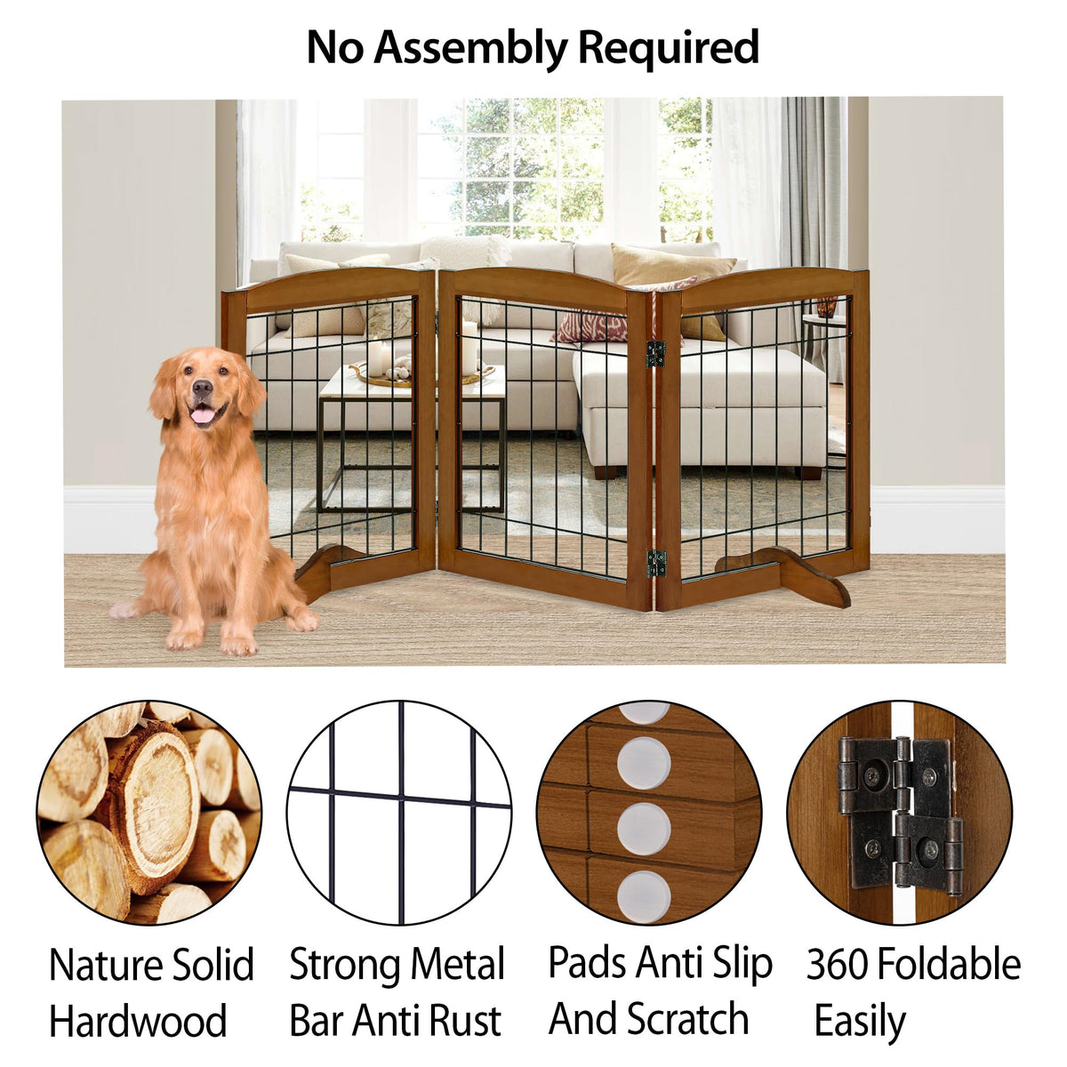 LZRS Temporary Gate in 30"Height-3 Panel, Oak Cherry