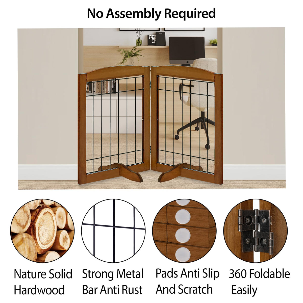LZRS Temporary Gate in 30"Height-2 Panel, Oak Cherry
