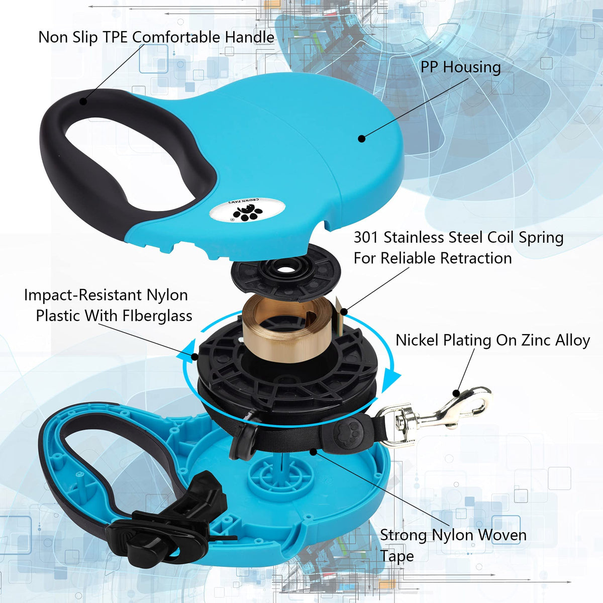 CROWN PAWS Leash in Large, Blue