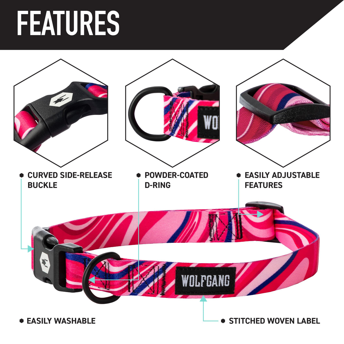 Wolfgang Man & Beast Animal Collar in Small (5/8 Inch x 8-12 Inch), MarbleSwirl Print