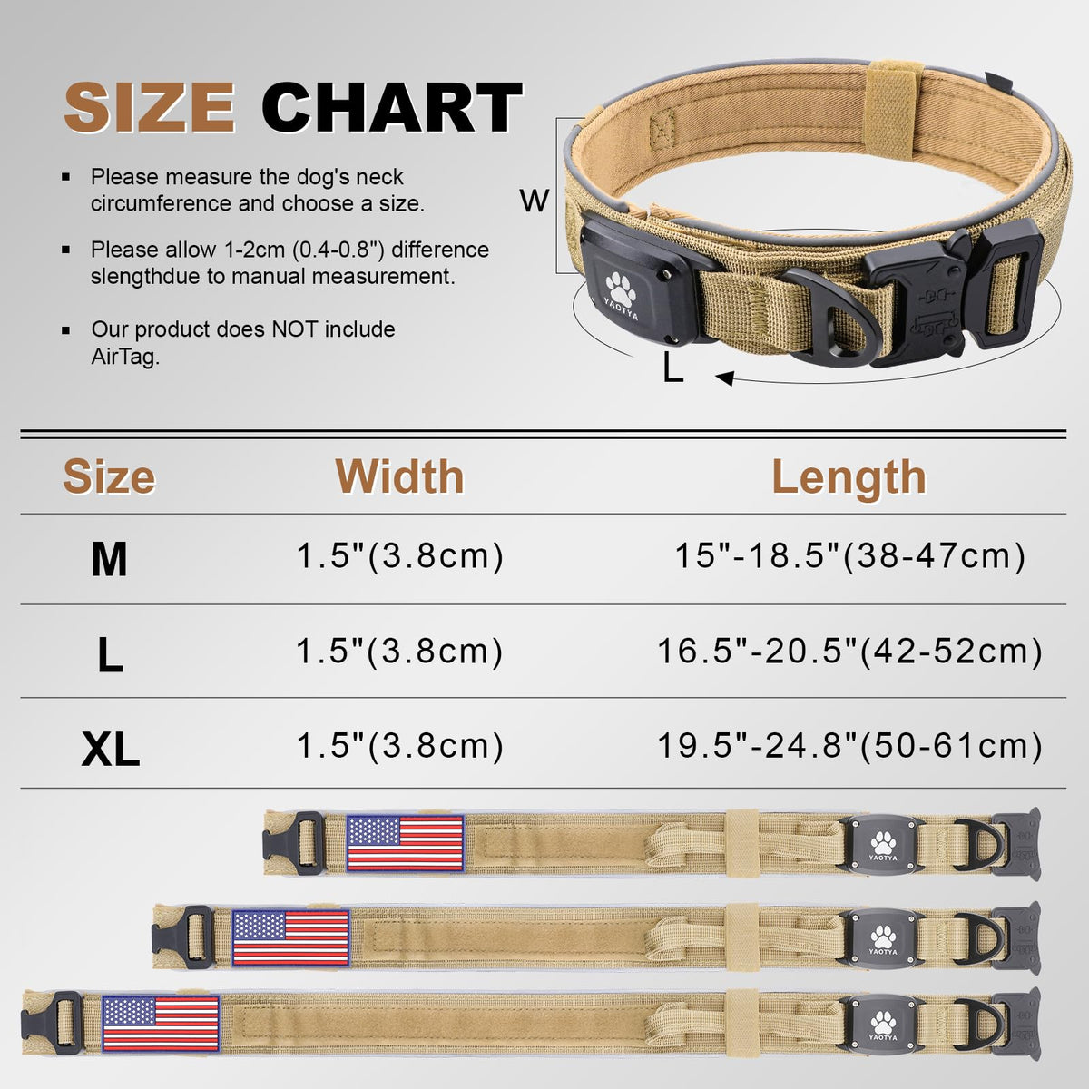 YaoTya Animal Collar in M(15"-18.5"), Khaki
