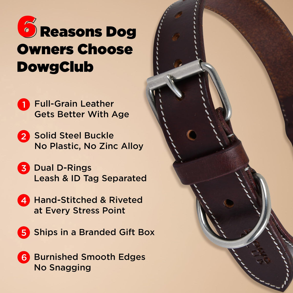 DowgClub Animal Collar in S (11"-14"), Rustic Brown