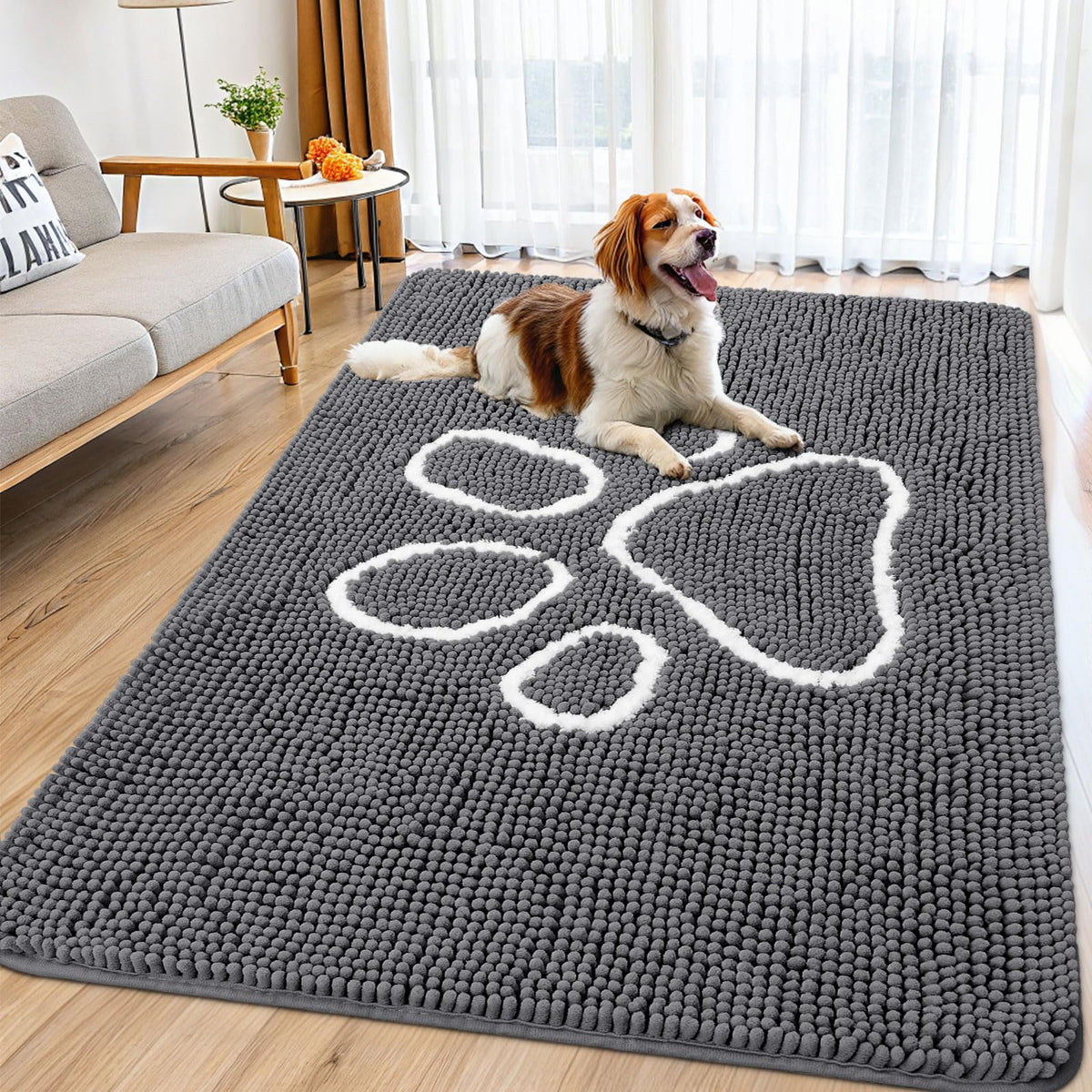 Smiry Rug in 70"X32", Dark Grey and White