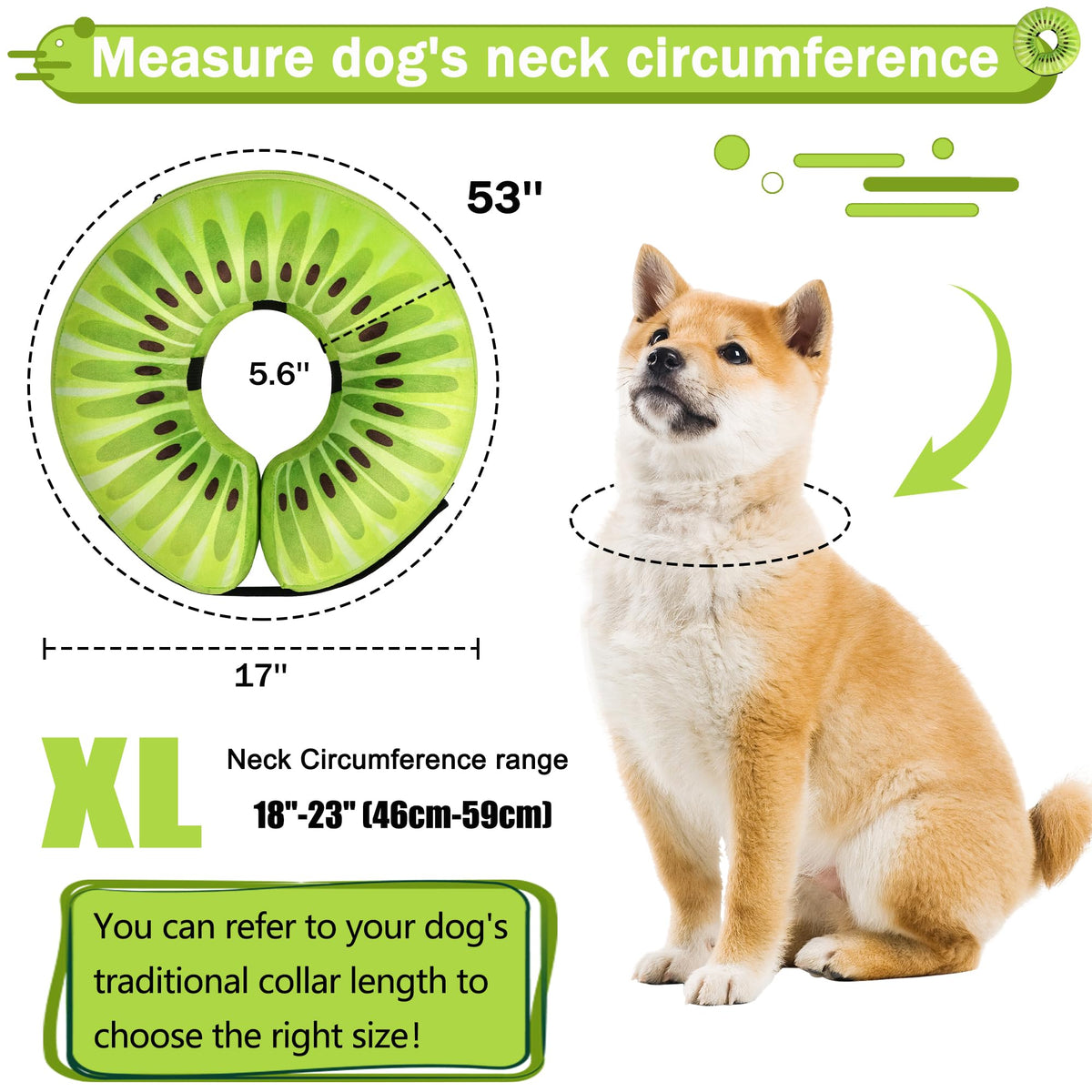 Cneo Animal Recovery Collar Cone in XL（neck 18"-23"）, Kiwi
