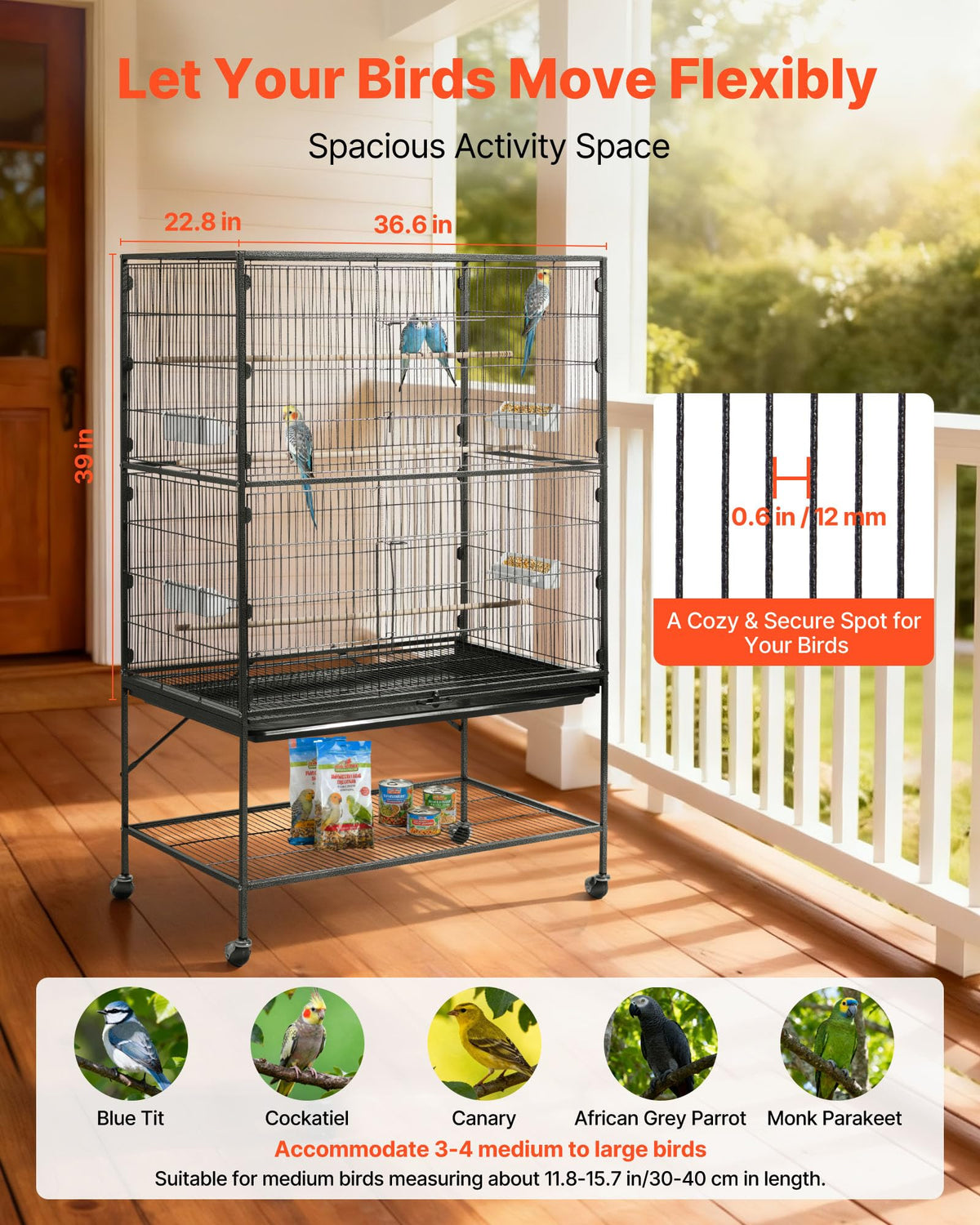 VEVOR Animal Cage in 36.6"L x 22.8"W x 59.5"H, Black