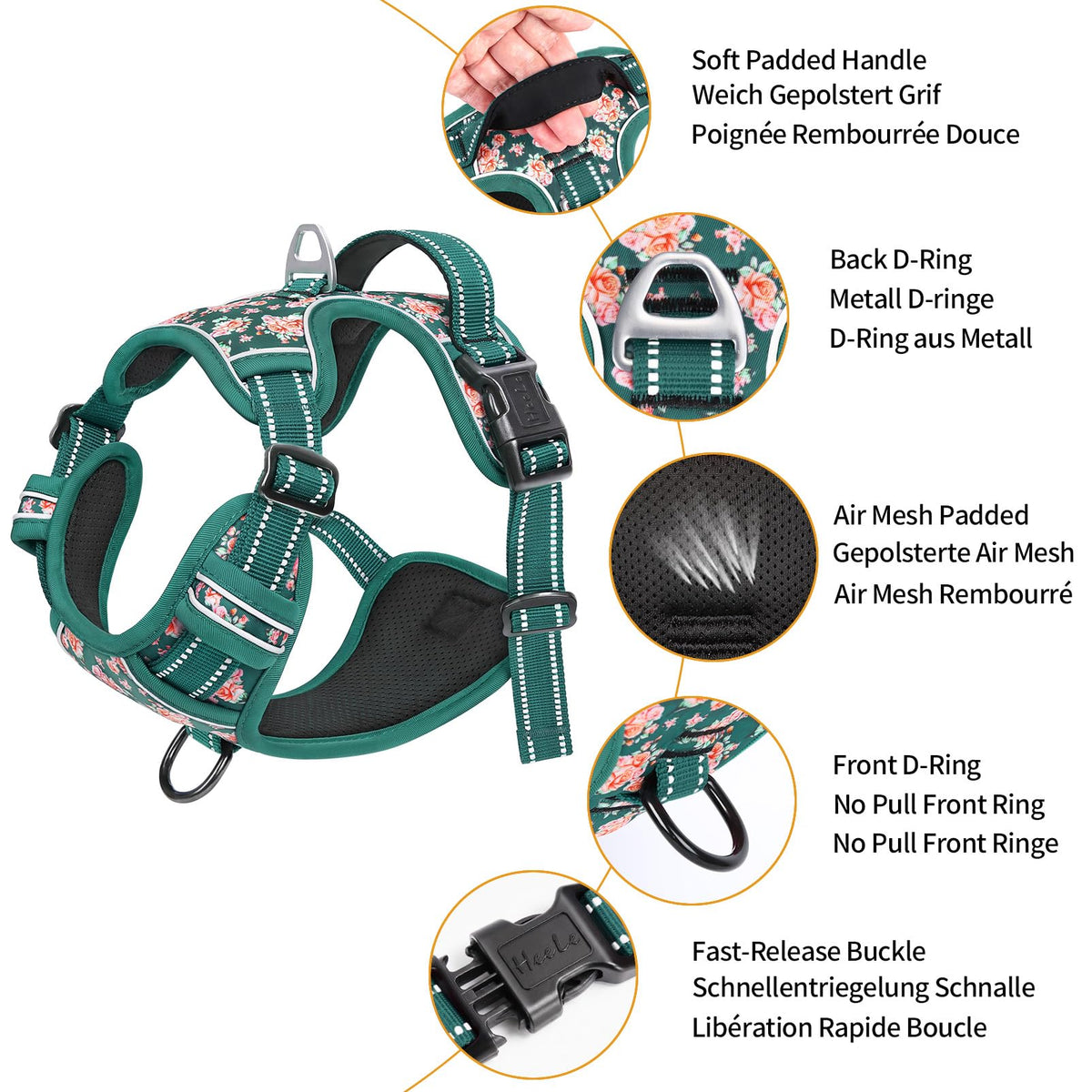 HEELE Animal Harness in S, Flower Grass Green