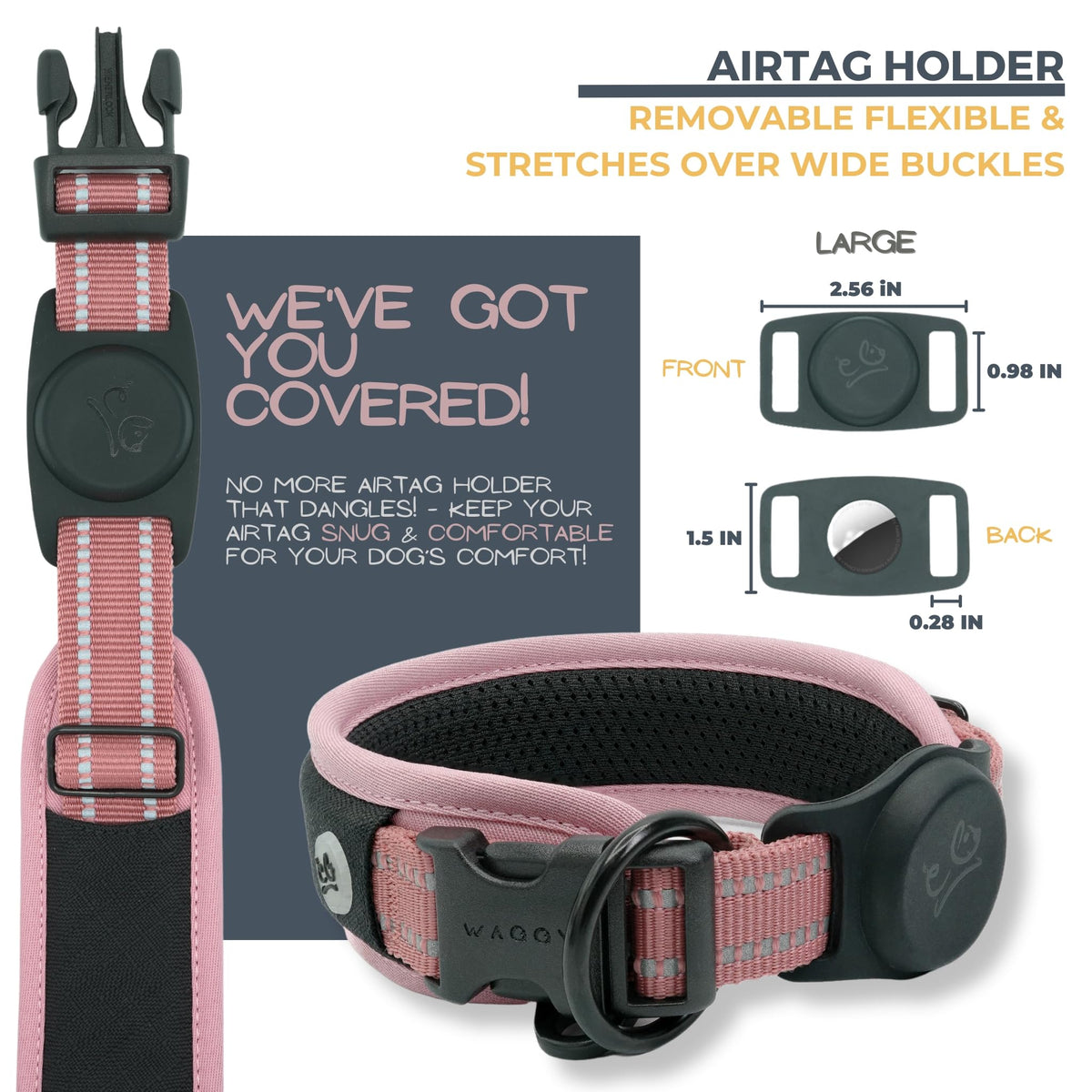 WaggyLife Animal Collar in L (21.7"-25.6"), Pink