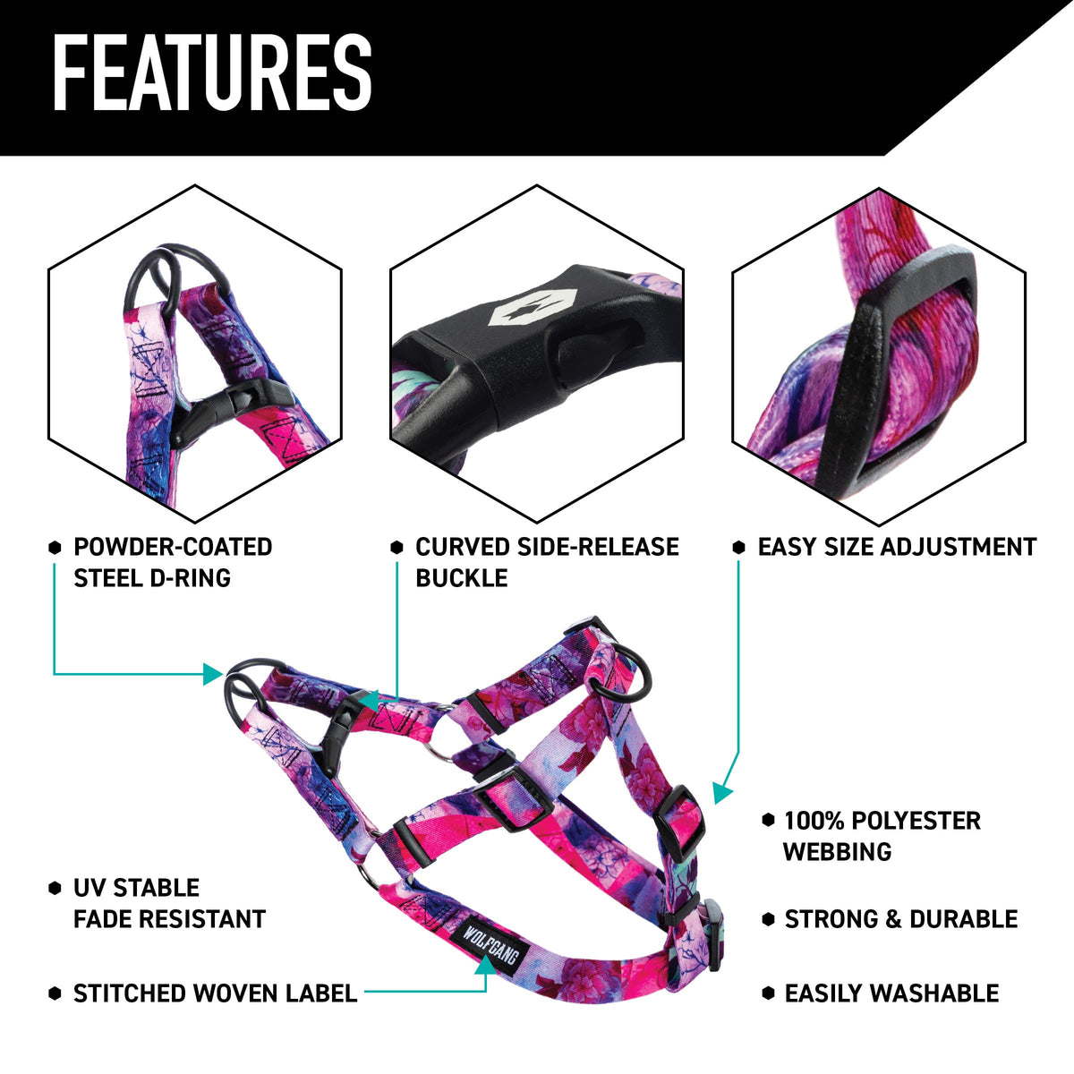 Wolfgang Man & Beast Animal Harness in Small (5/8 Inch x 12-18 Inch), DayDream Print