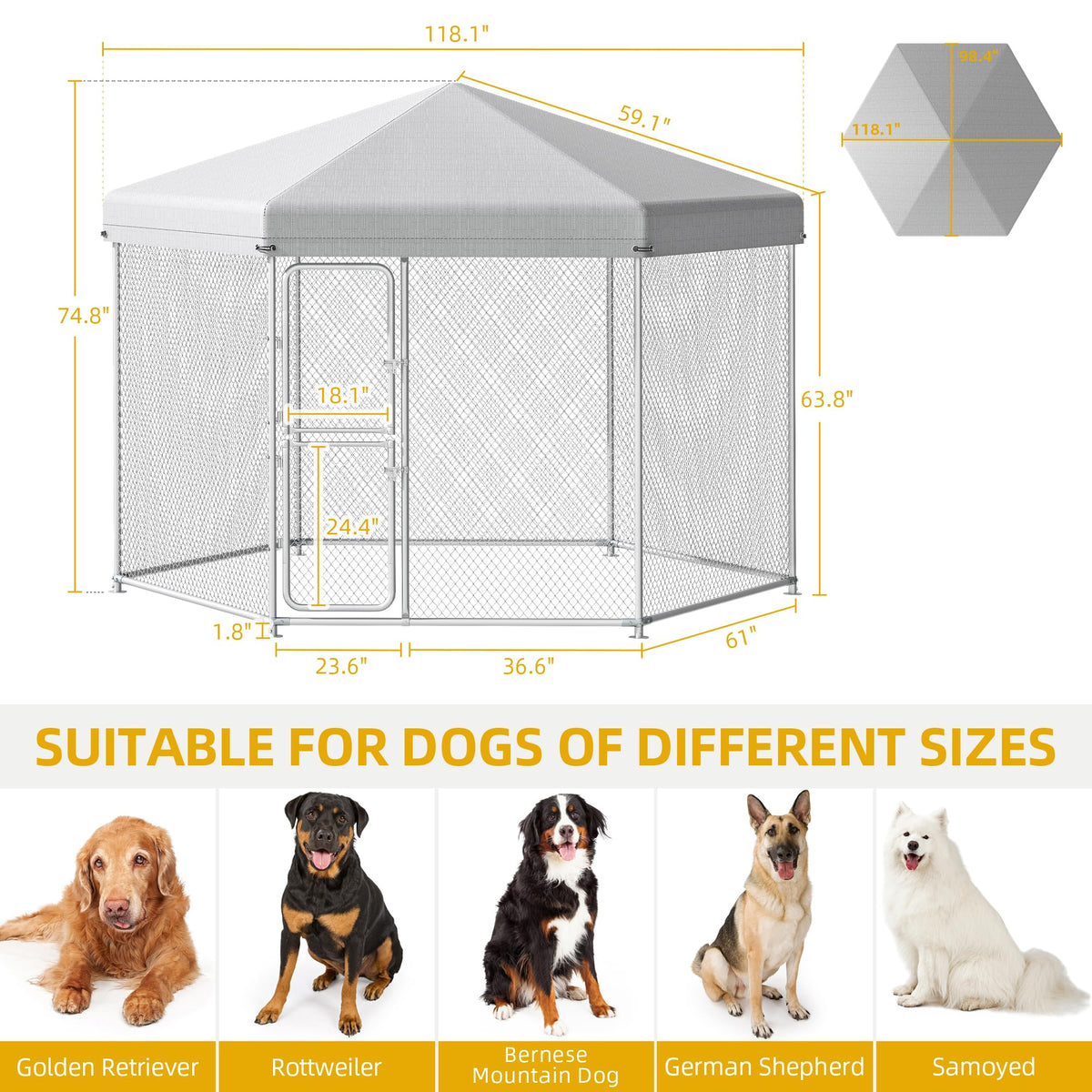 DWVO Animal Cage in 9.8 × 8.2 × 6.2 FT, Silver
