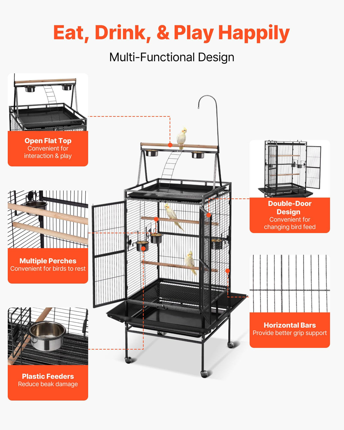 VEVOR Animal Cage in 32.7"L x 31.1"W x 82.7"H, Black