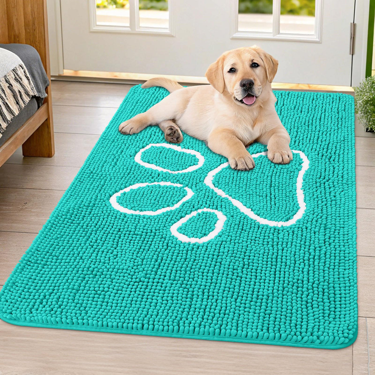 Smiry Rug in 40"X32", Turquoise and White