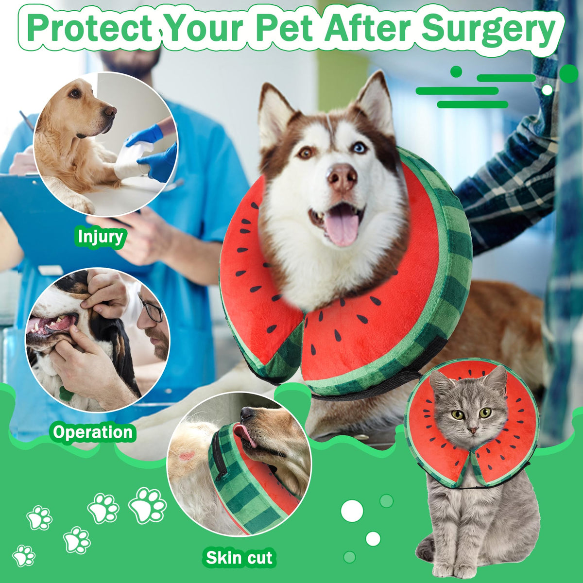 Cneo Animal Recovery Collar Cone in S（neck 4"-7"）, Watermelon