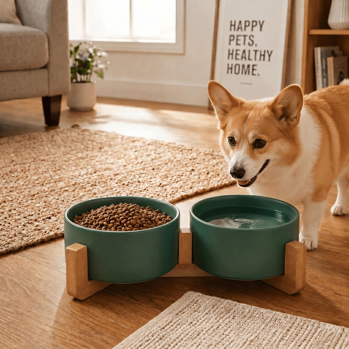 SPUNKYJUNKY Pet Feeder in 3.6 cups, Green × 2