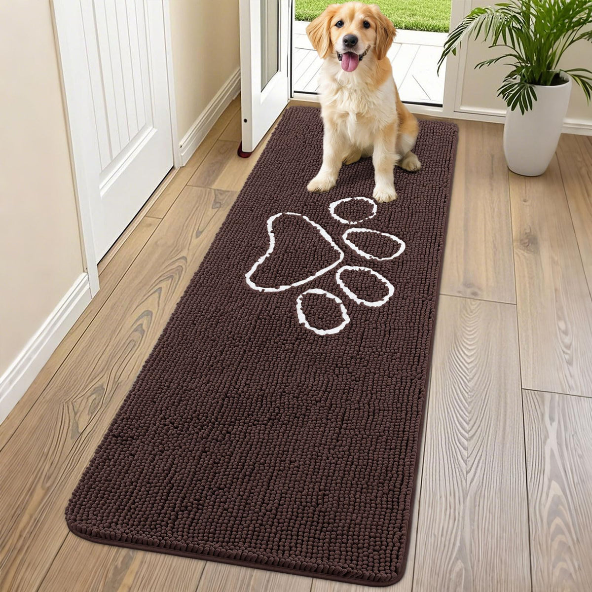 Smiry Rug in 70"X24", Brown and White