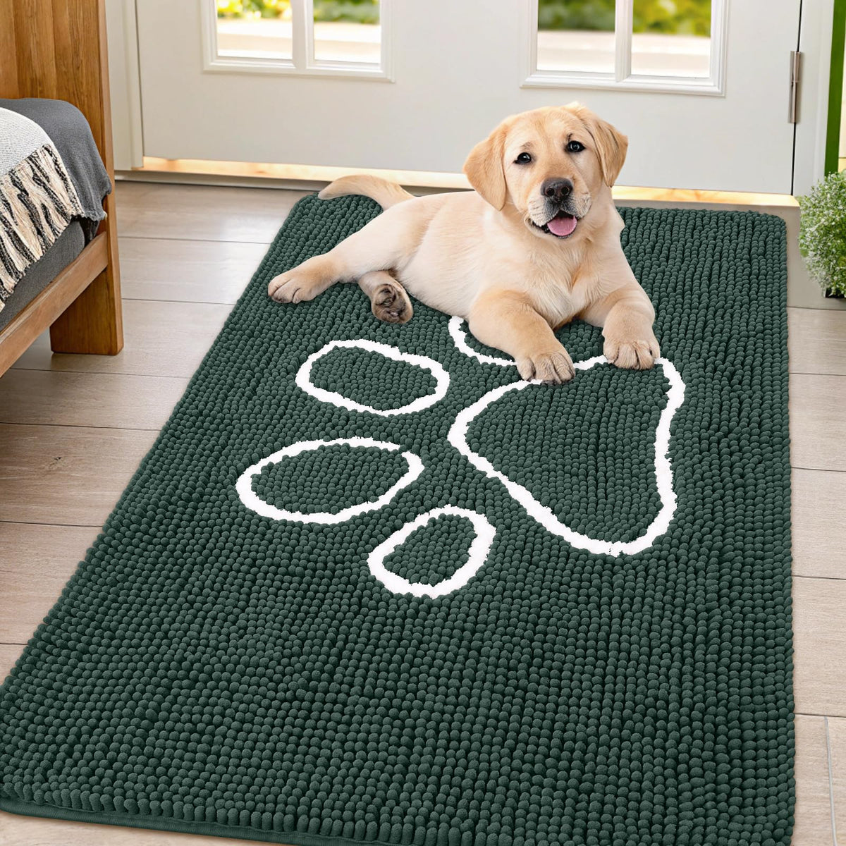 Smiry Rug in 47"X32", Green and White