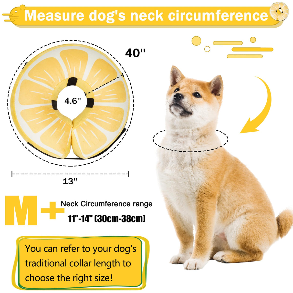 Cneo Animal Recovery Collar Cone in M+（neck 11"-14"）, Lemon