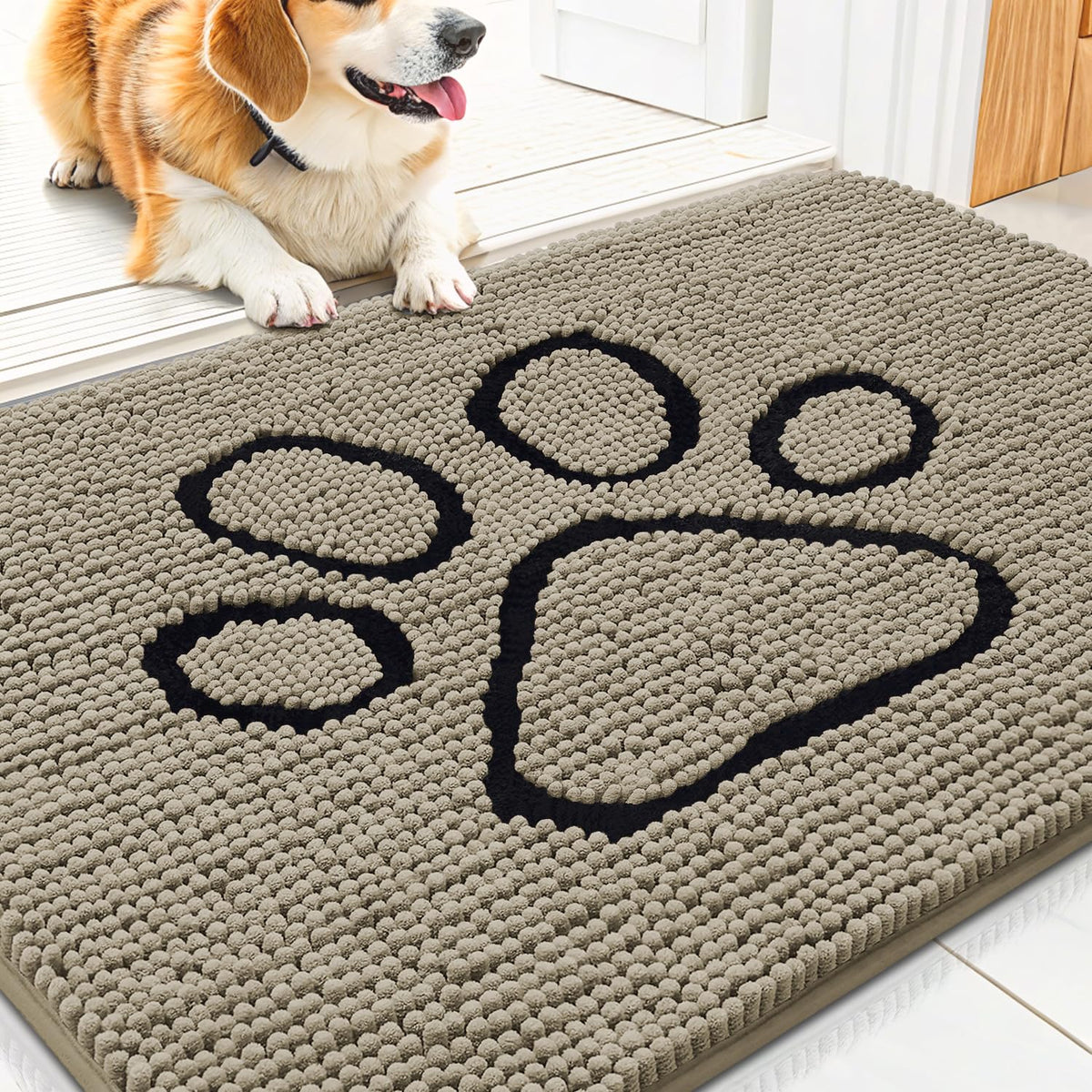 Smiry Rug in 30"X20", Warm Taupe and Black