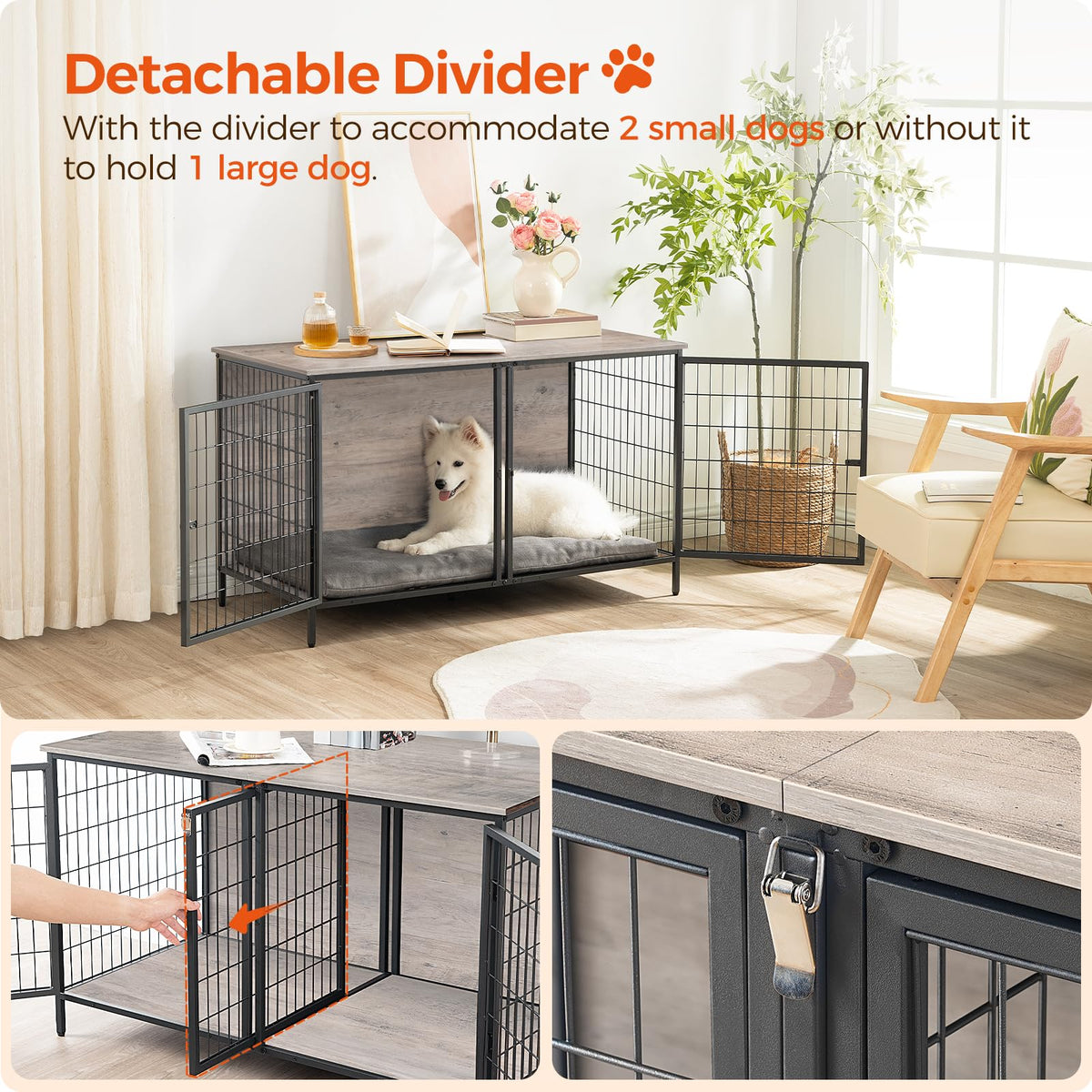 MAHANCRIS Animal Cage in 43.3"L x 21.7"W x 26.4"H, Greige