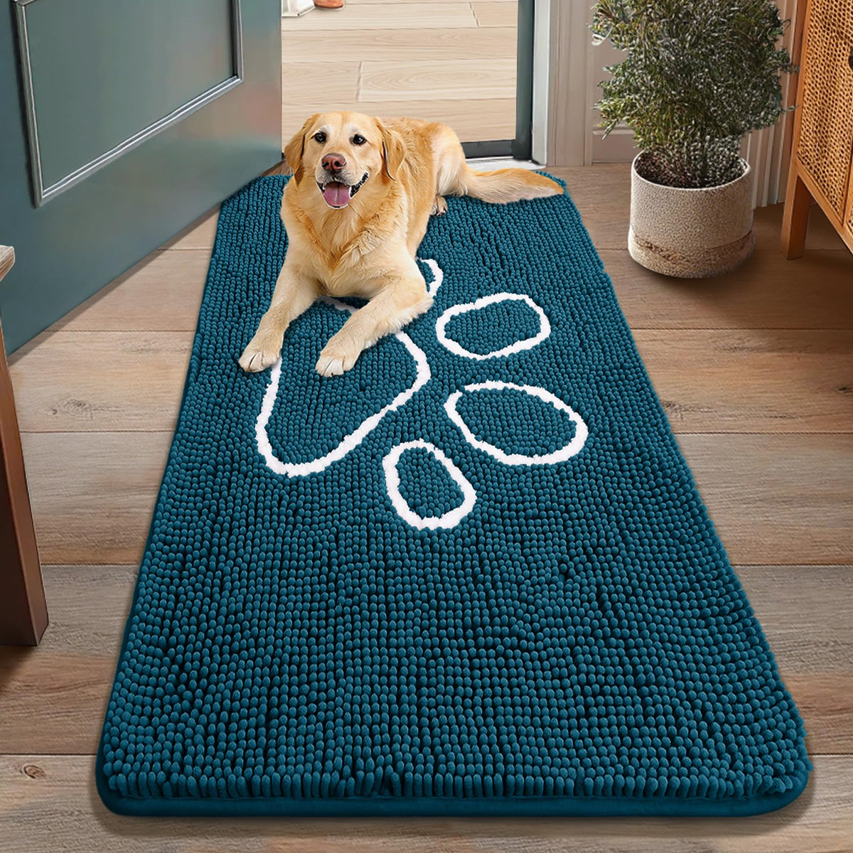 Smiry Rug in 48"X30", Atlantic Blue and White