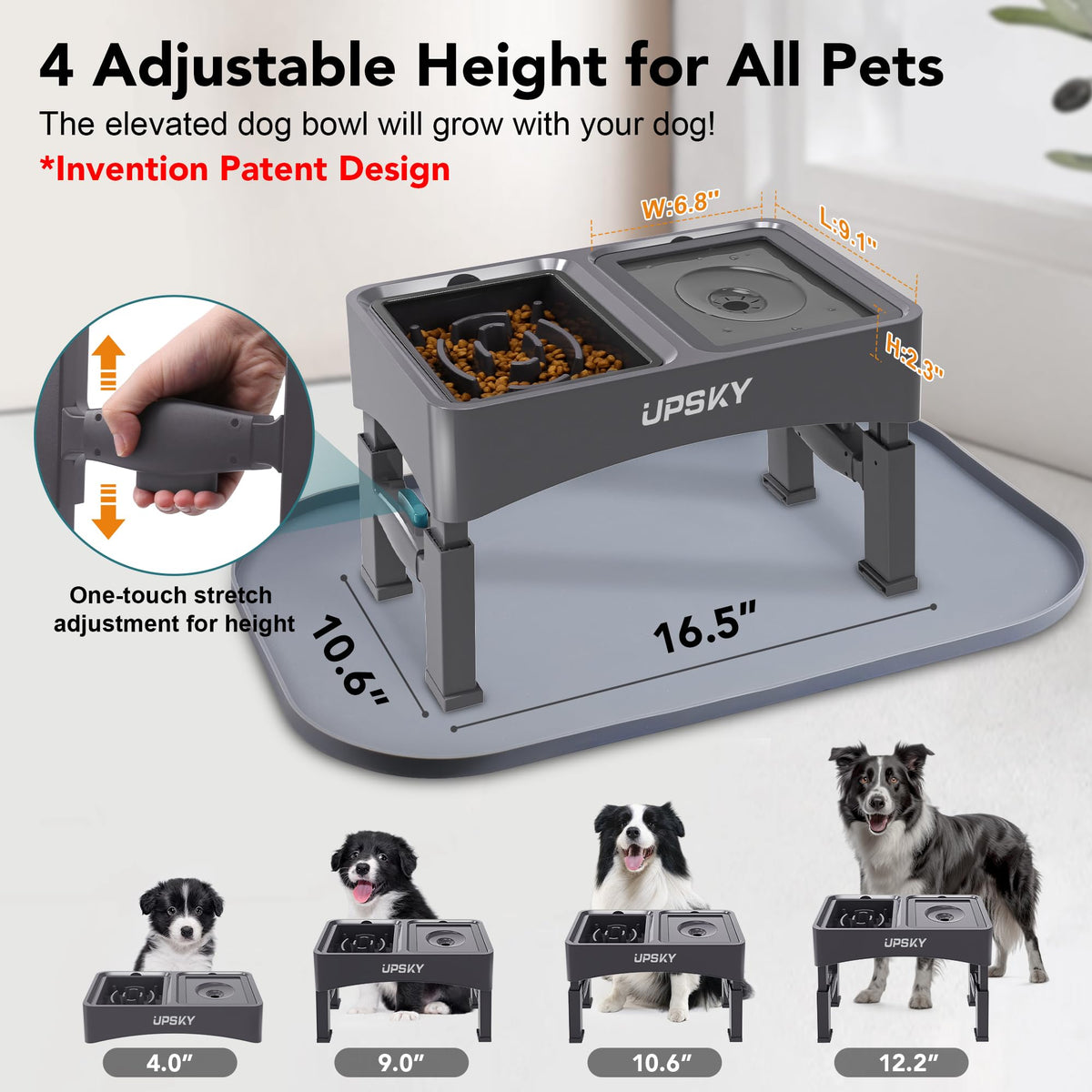 UPSKY Pet Feeder in N-3 in 1 with Mat (Grey)