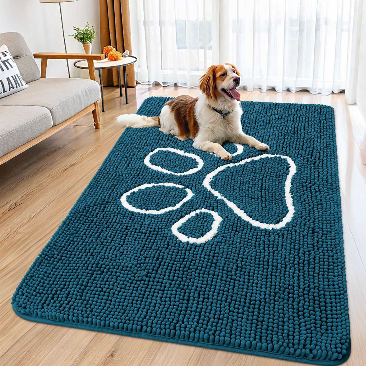 Smiry Rug in 59"X35", Atlantic Blue and White