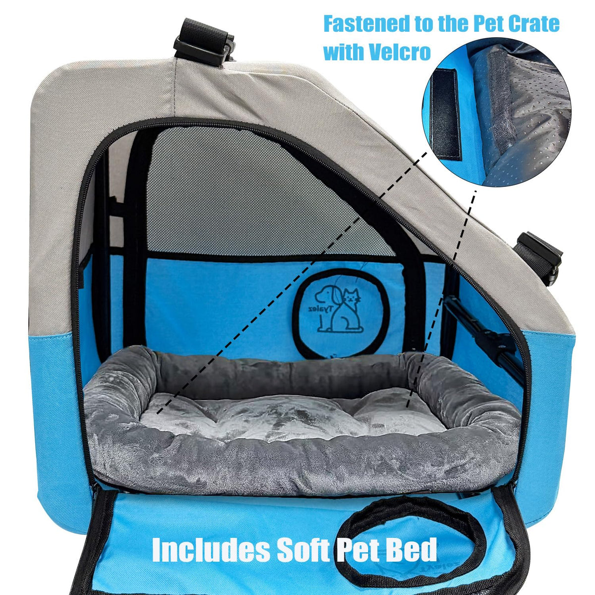 Tyalez Animal Carrier in 19"L x 19"W x 17"H, Blue,Grey