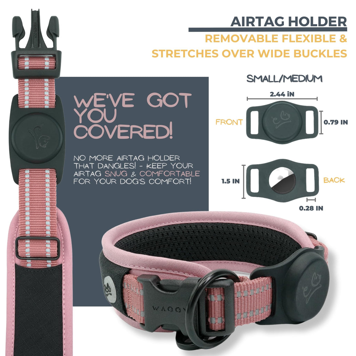 WaggyLife Animal Collar in S (13.8"-17.7"), Pink