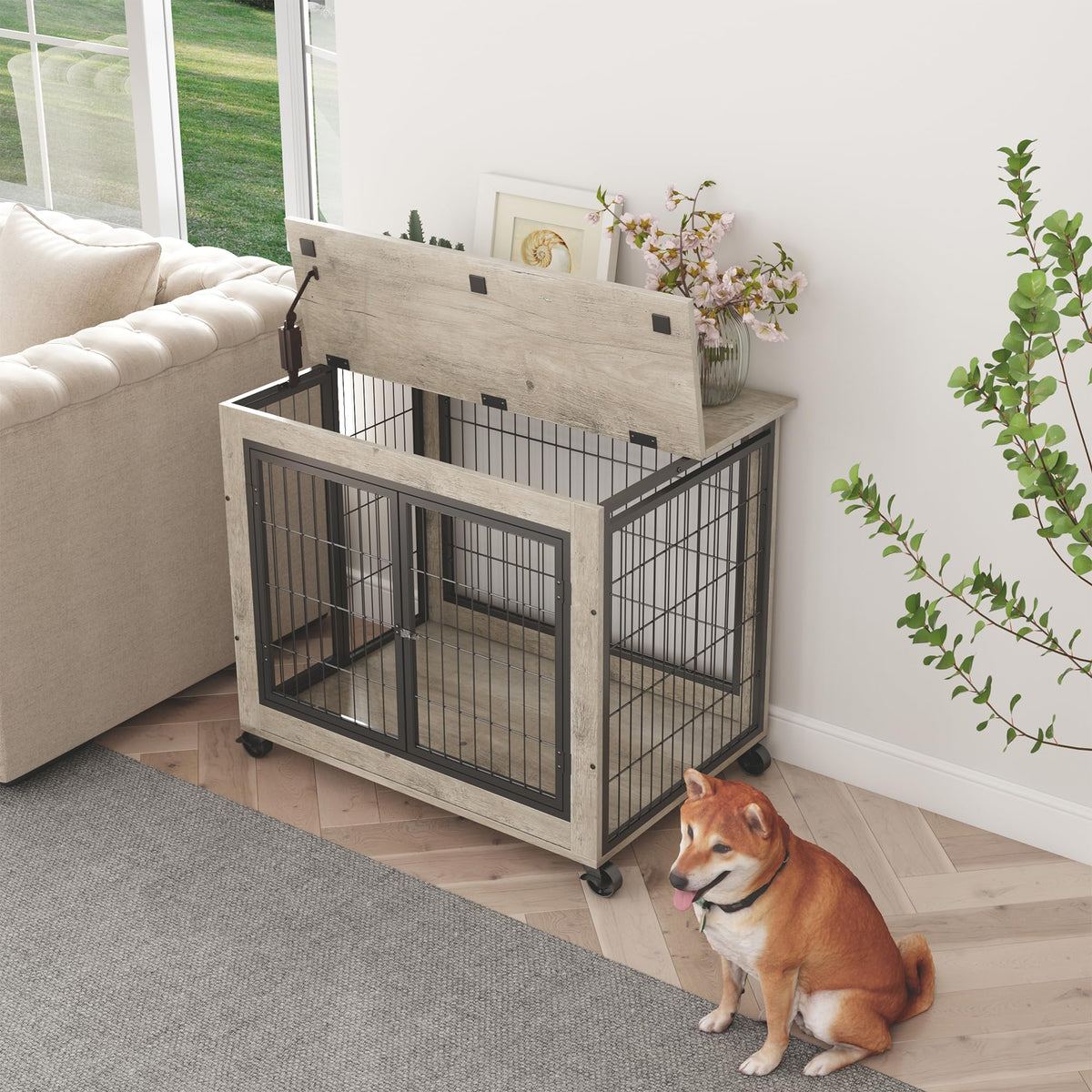 NicBex Animal Cage in 31.5"L x 21.0"W x 24.8"H, Grey