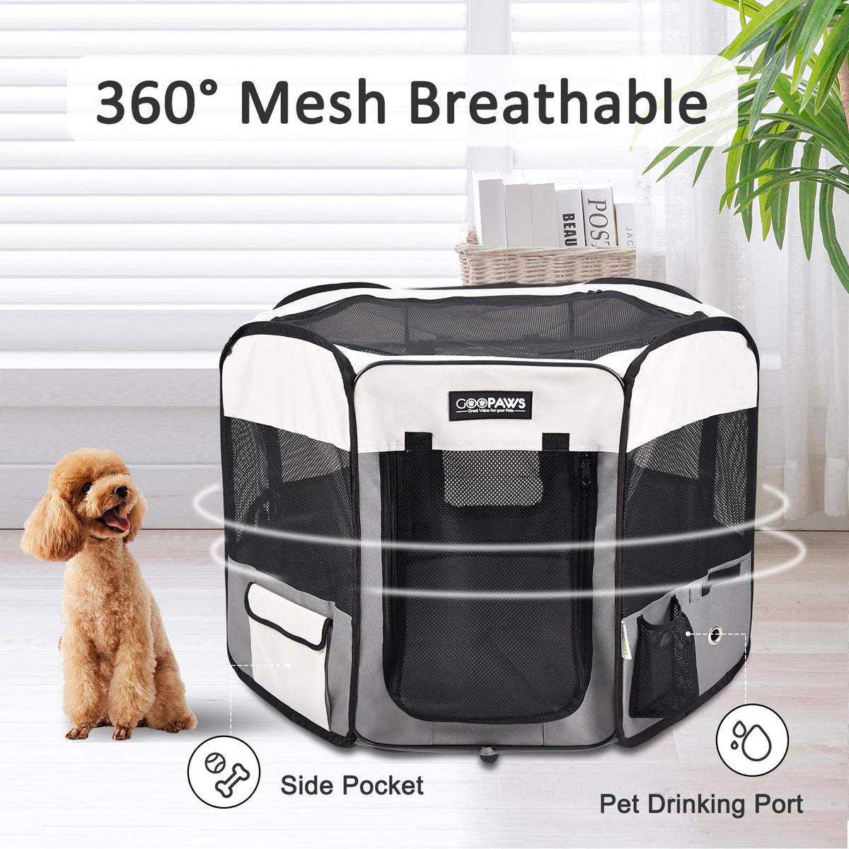 JESPET Pet Playpen in 45 x 45 x 24 inches, Light Grey