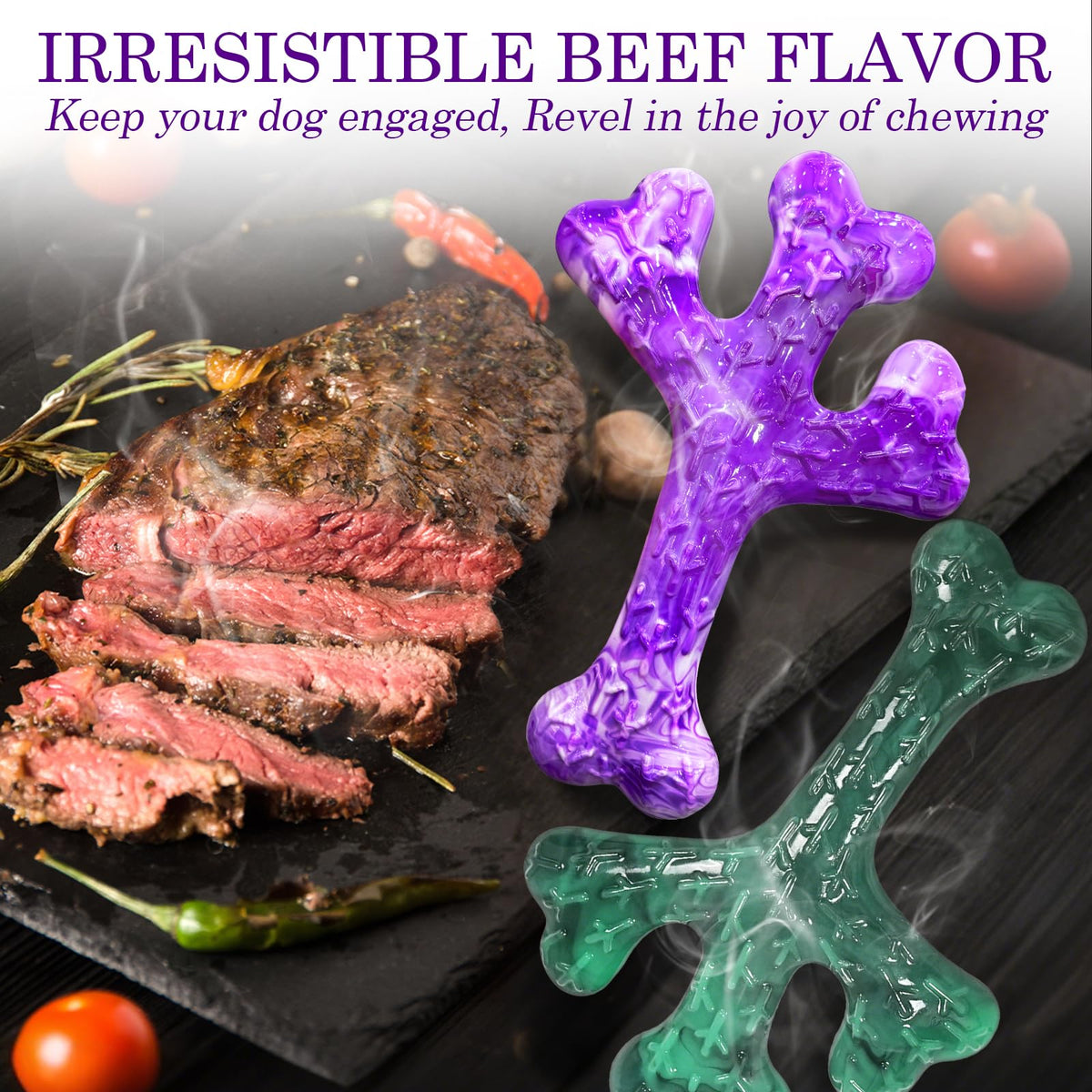 Frienhund Pet Toy in 4-PacK Beef, Purple & Green