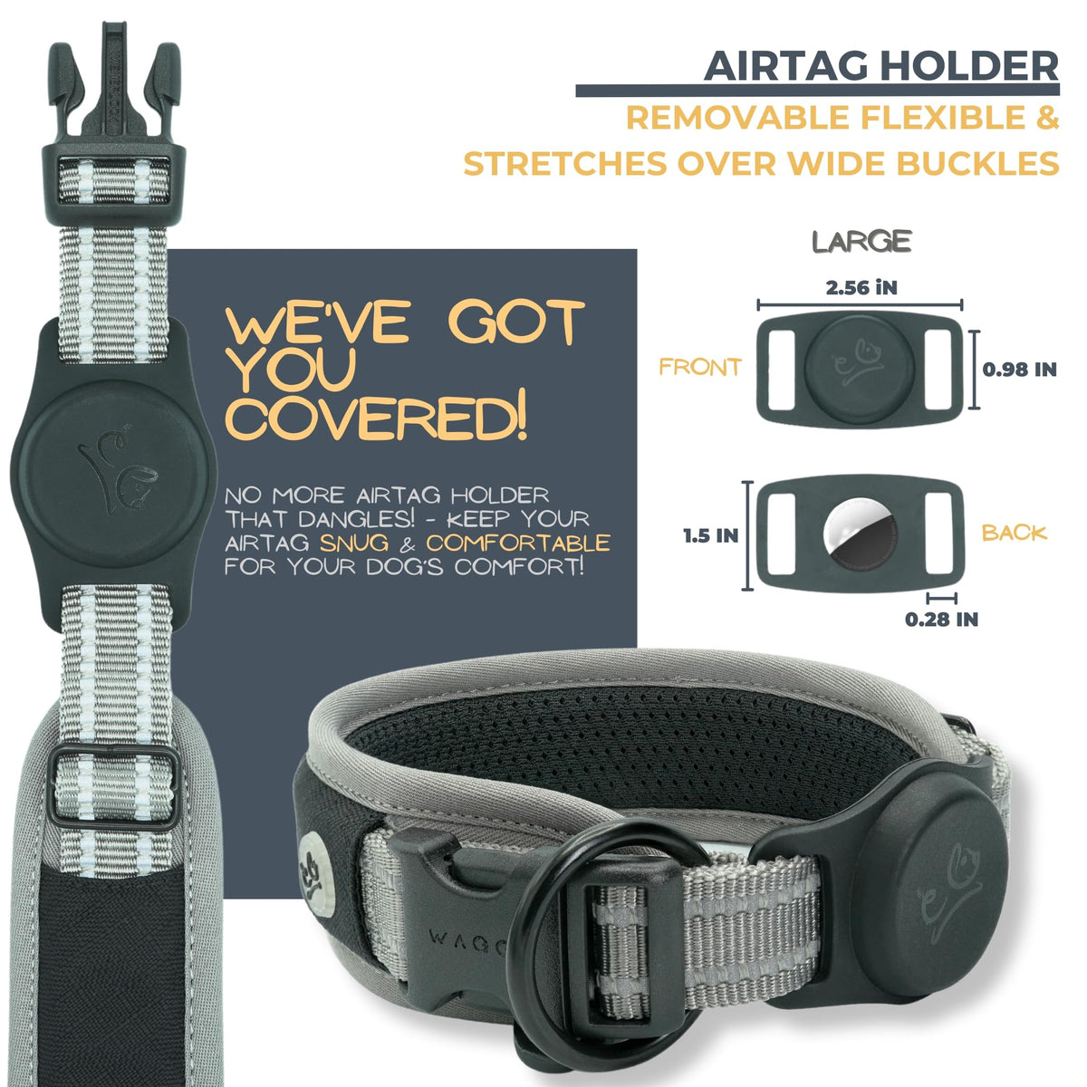 WaggyLife Animal Collar in L (21.7"-25.6"), Grey